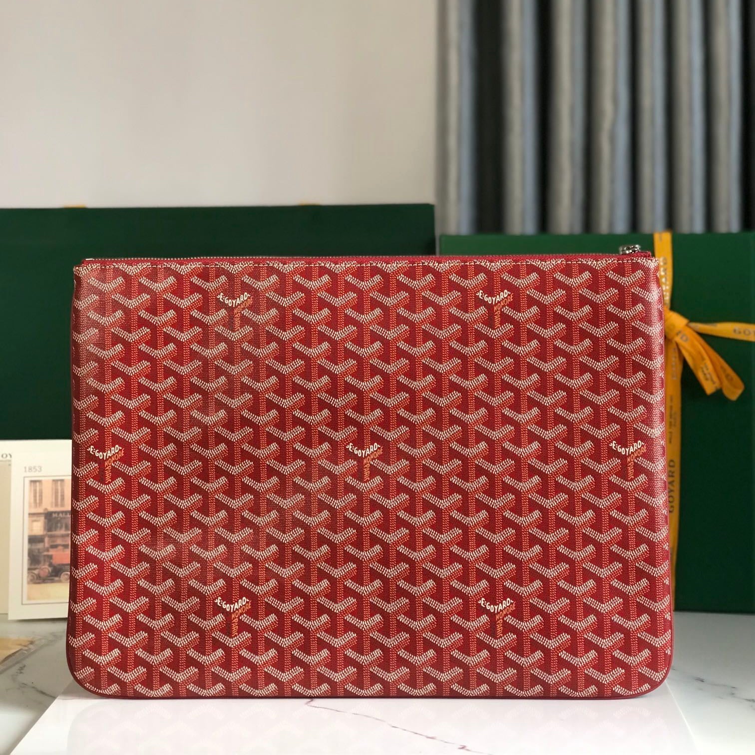 GOYARD SÉNAT MGM POUCH 40 IN MONZA RED GOYARDINE CANVAS