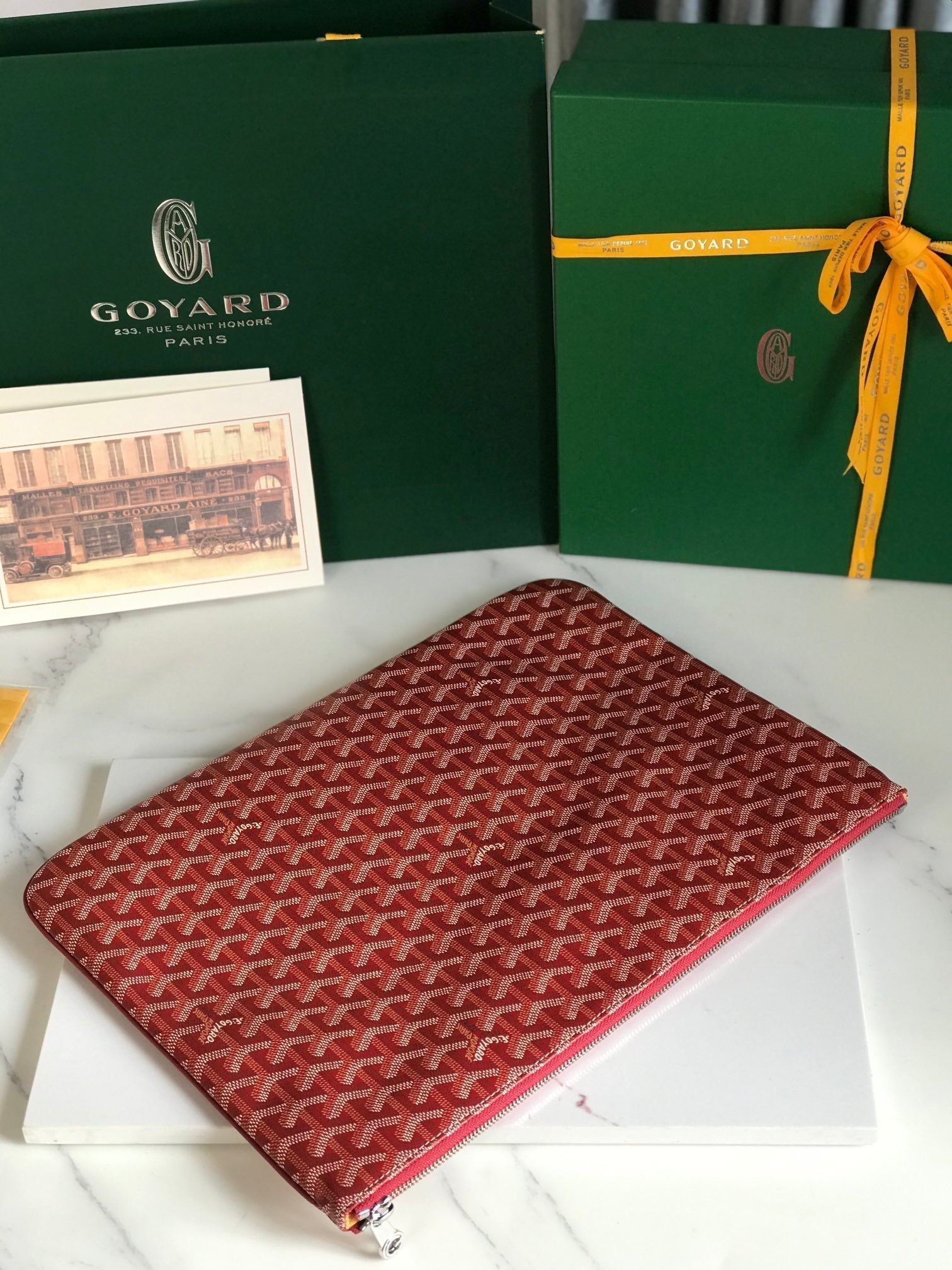 GOYARD SÉNAT MGM POUCH 40 IN MONZA RED GOYARDINE CANVAS