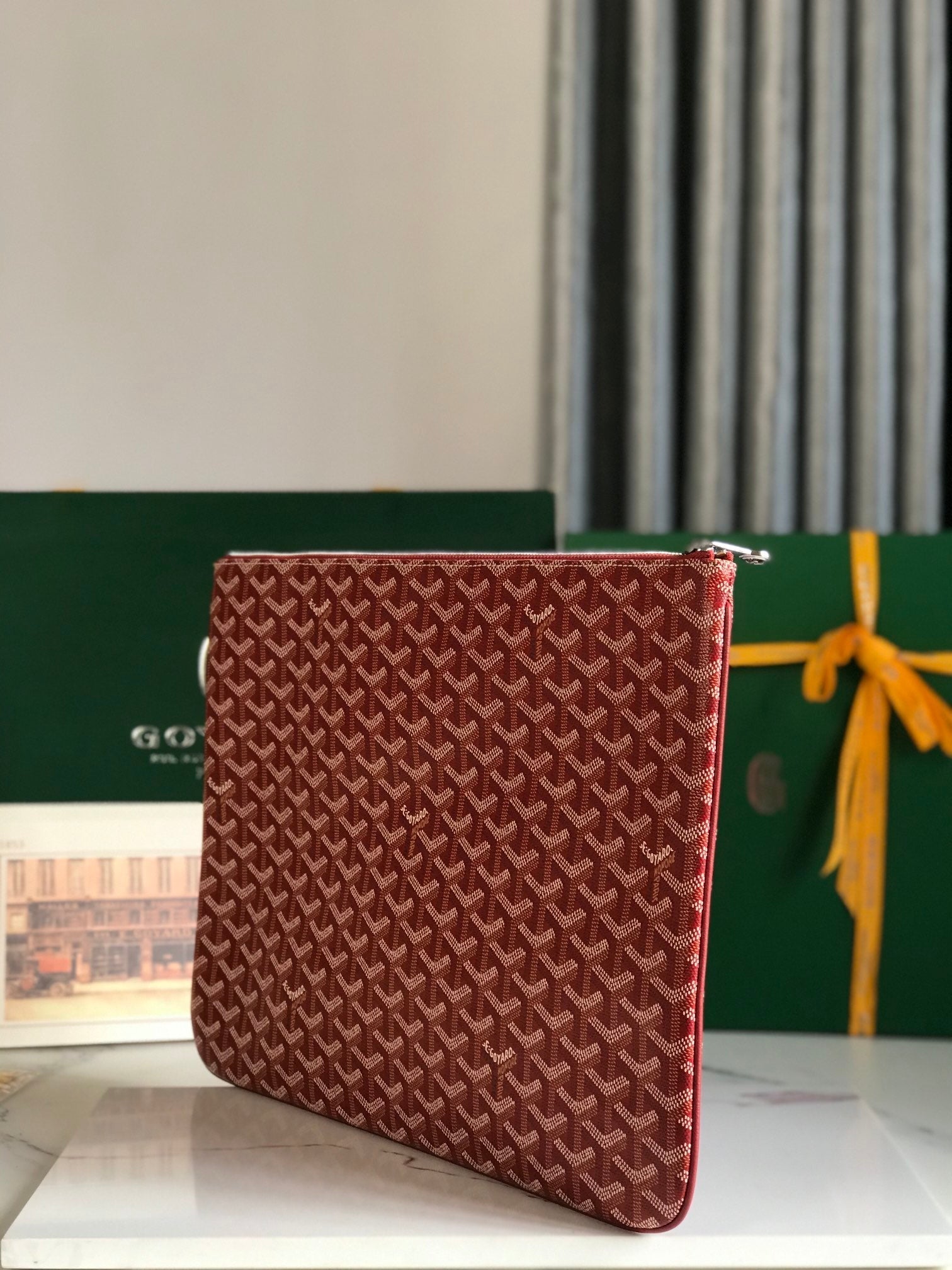 GOYARD SÉNAT MGM POUCH 40 IN MONZA RED GOYARDINE CANVAS