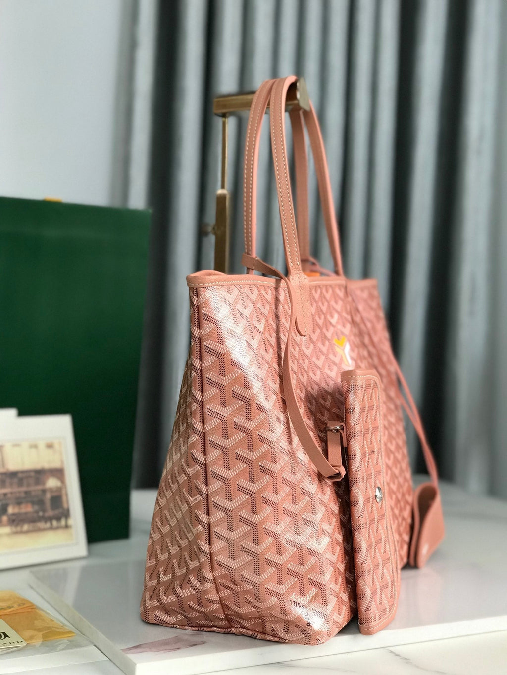 GOYARD SAINT LOUIS PM 34 IN MANHATTAN PINK GOYARDINE CANVAS AND CALFSKIN
