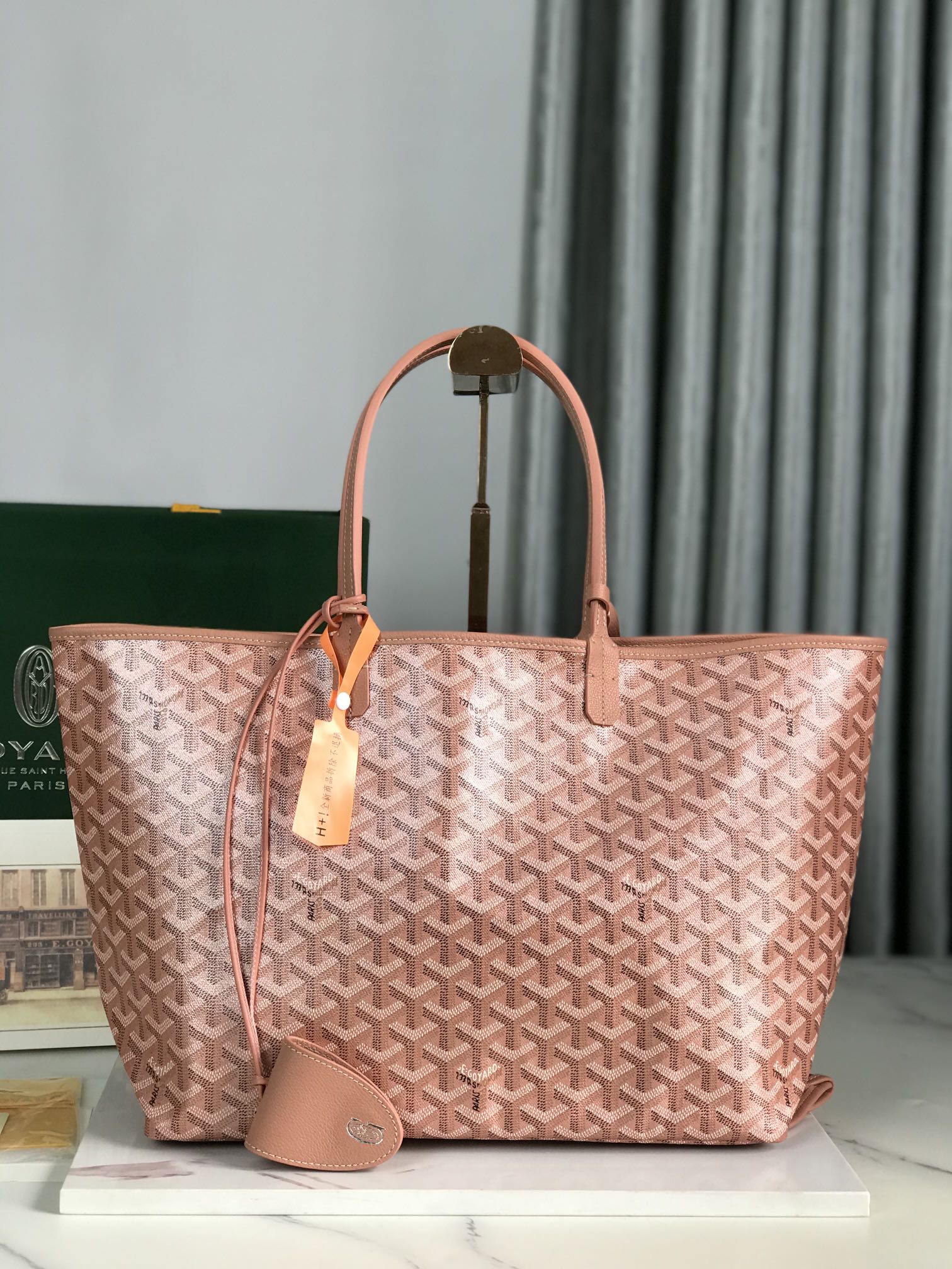 GOYARD SAINT LOUIS PM 34 IN MANHATTAN PINK GOYARDINE CANVAS AND CALFSKIN