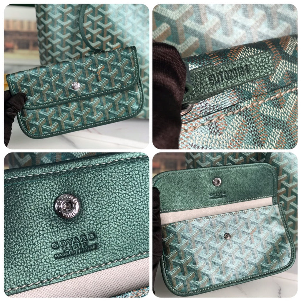 GOYARD SAINT LOUIS PM 34 IN GREEN GOYARDINE CANVAS AND CALFSKIN