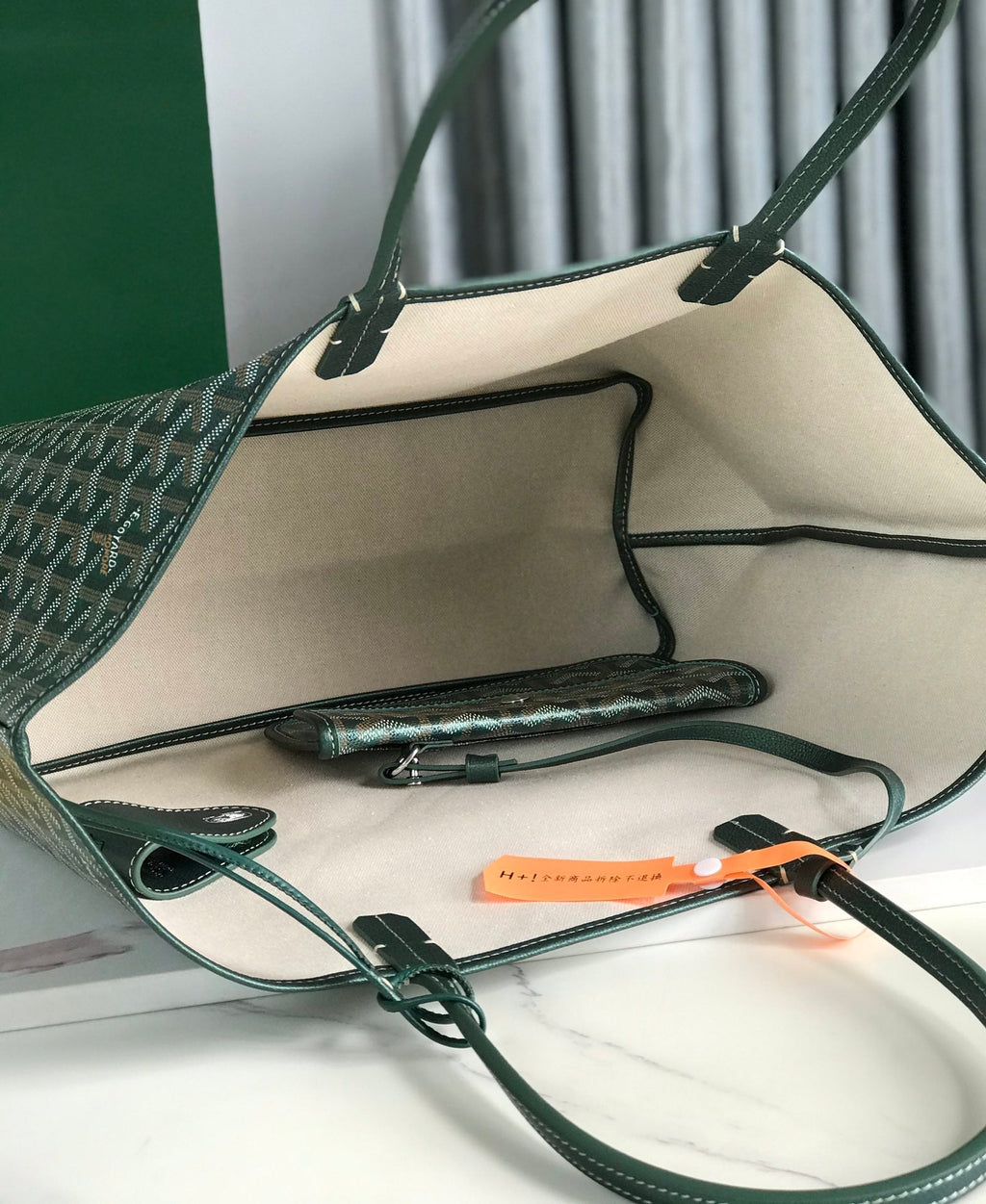 GOYARD SAINT LOUIS PM 34 IN GREEN GOYARDINE CANVAS AND CALFSKIN