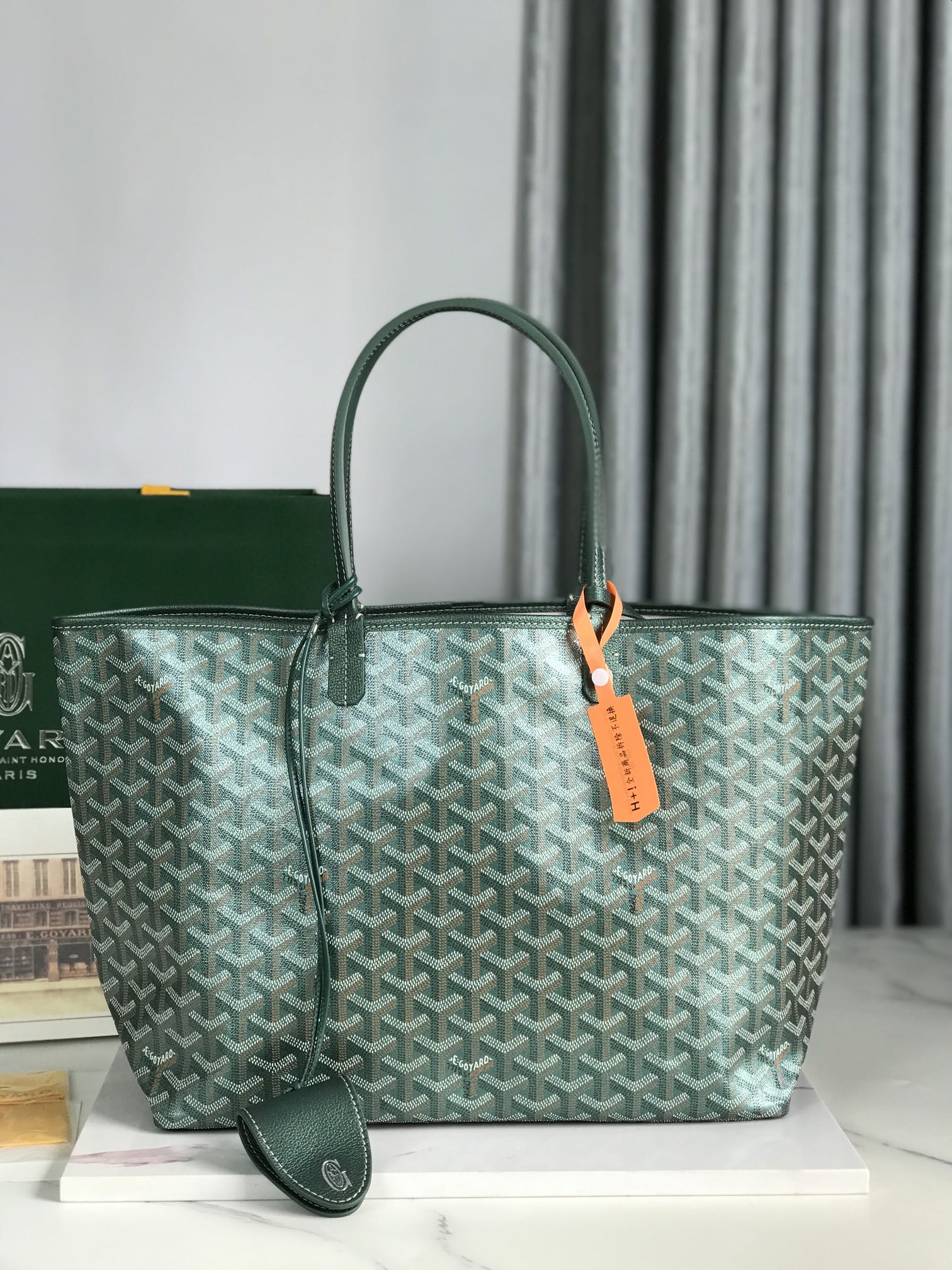 GOYARD SAINT LOUIS PM 34 IN GREEN GOYARDINE CANVAS AND CALFSKIN