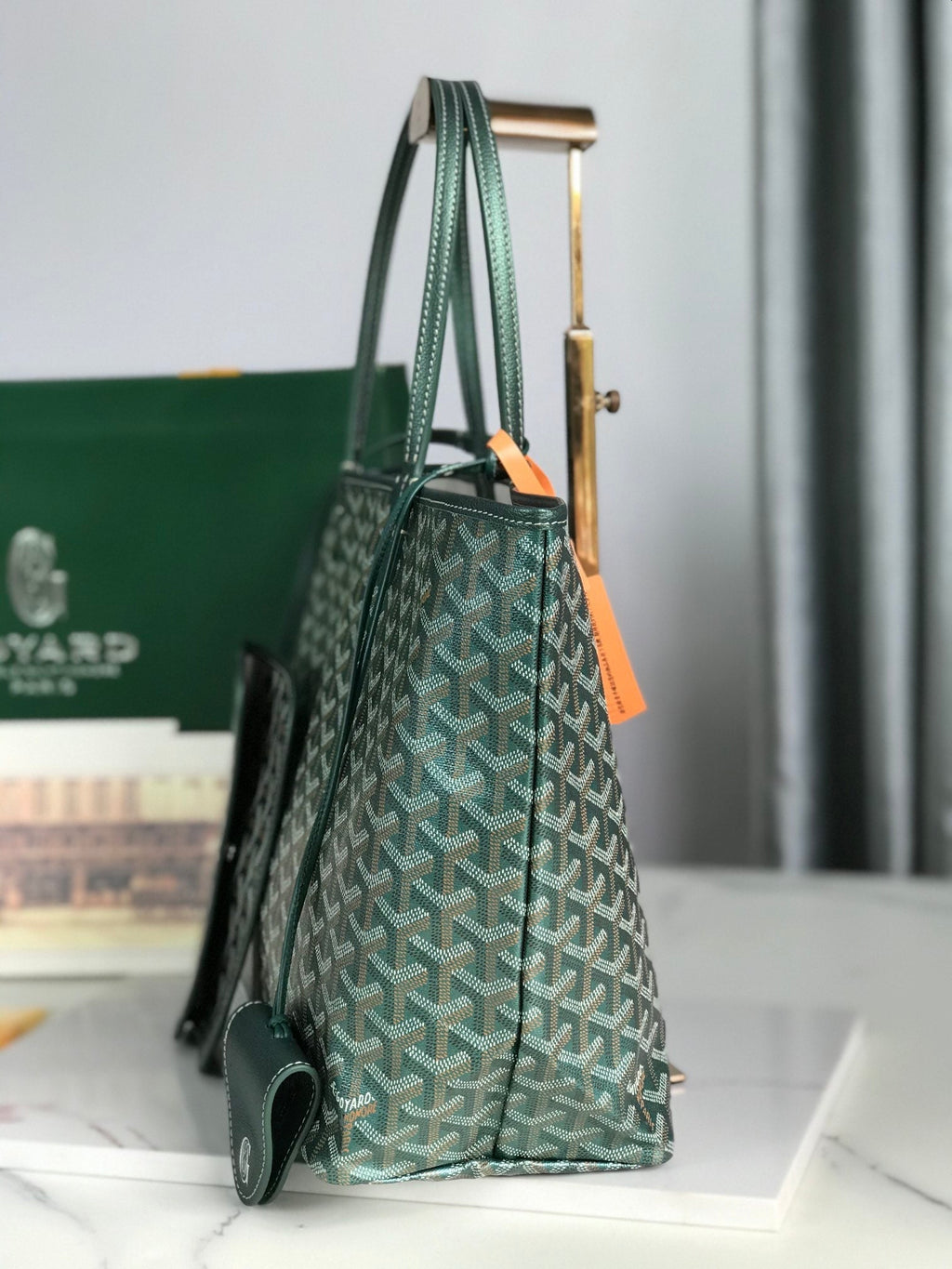 GOYARD SAINT LOUIS PM 34 IN GREEN GOYARDINE CANVAS AND CALFSKIN