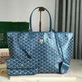 GOYARD SAINT LOUIS PM 34 IN NAVY BLUE GOYARDINE CANVAS AND CALFSKIN