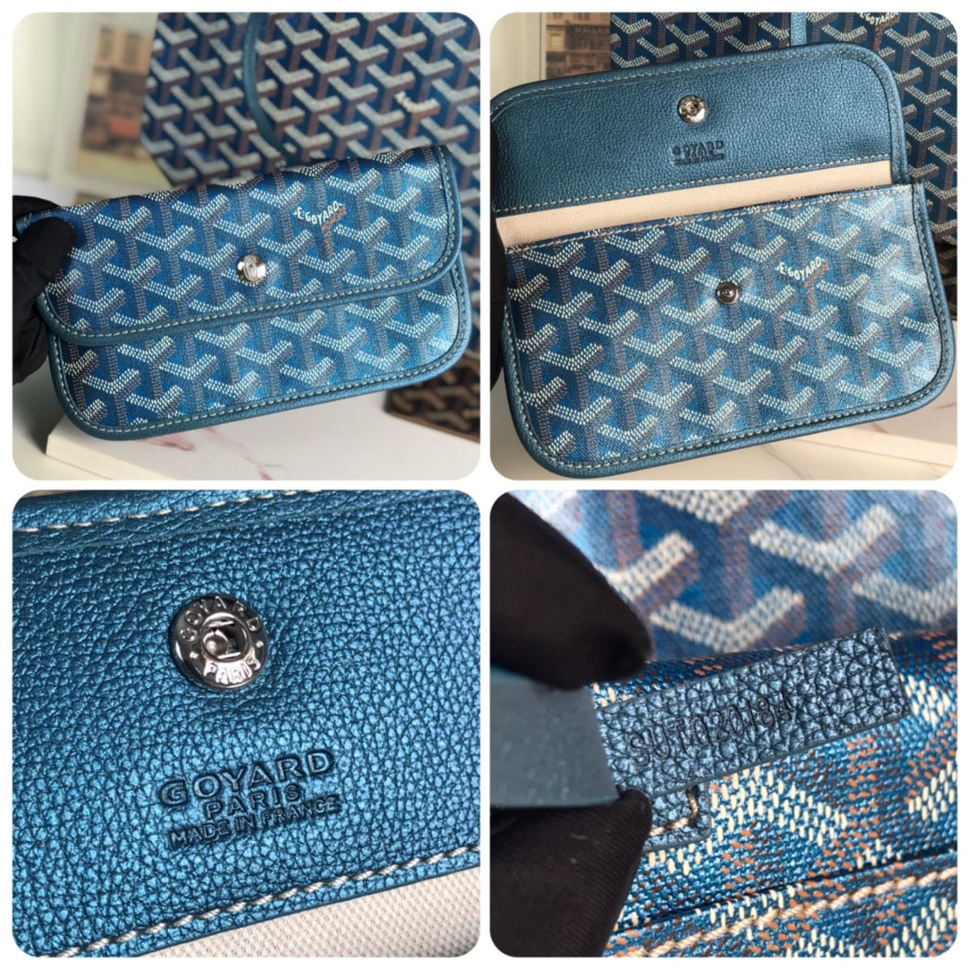 GOYARD SAINT LOUIS PM 34 IN NAVY BLUE GOYARDINE CANVAS AND CALFSKIN