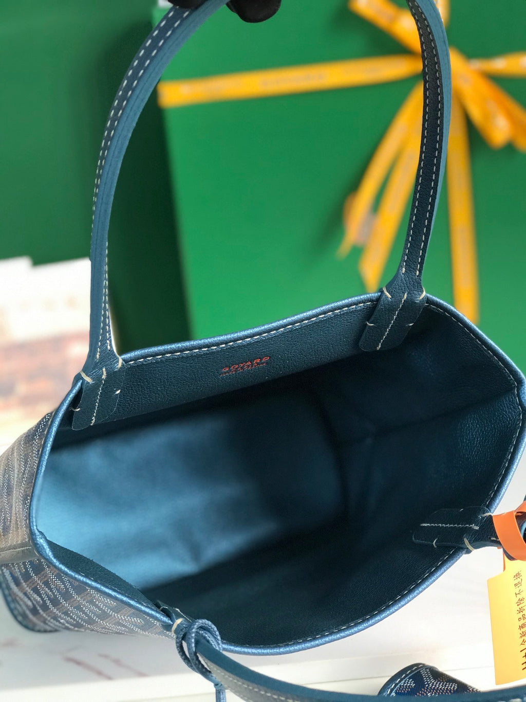 GOYARD ANJOU MINI BAG 20 IN NAVY BLUE  CALFSKIN AND GOYARDINE CANVAS