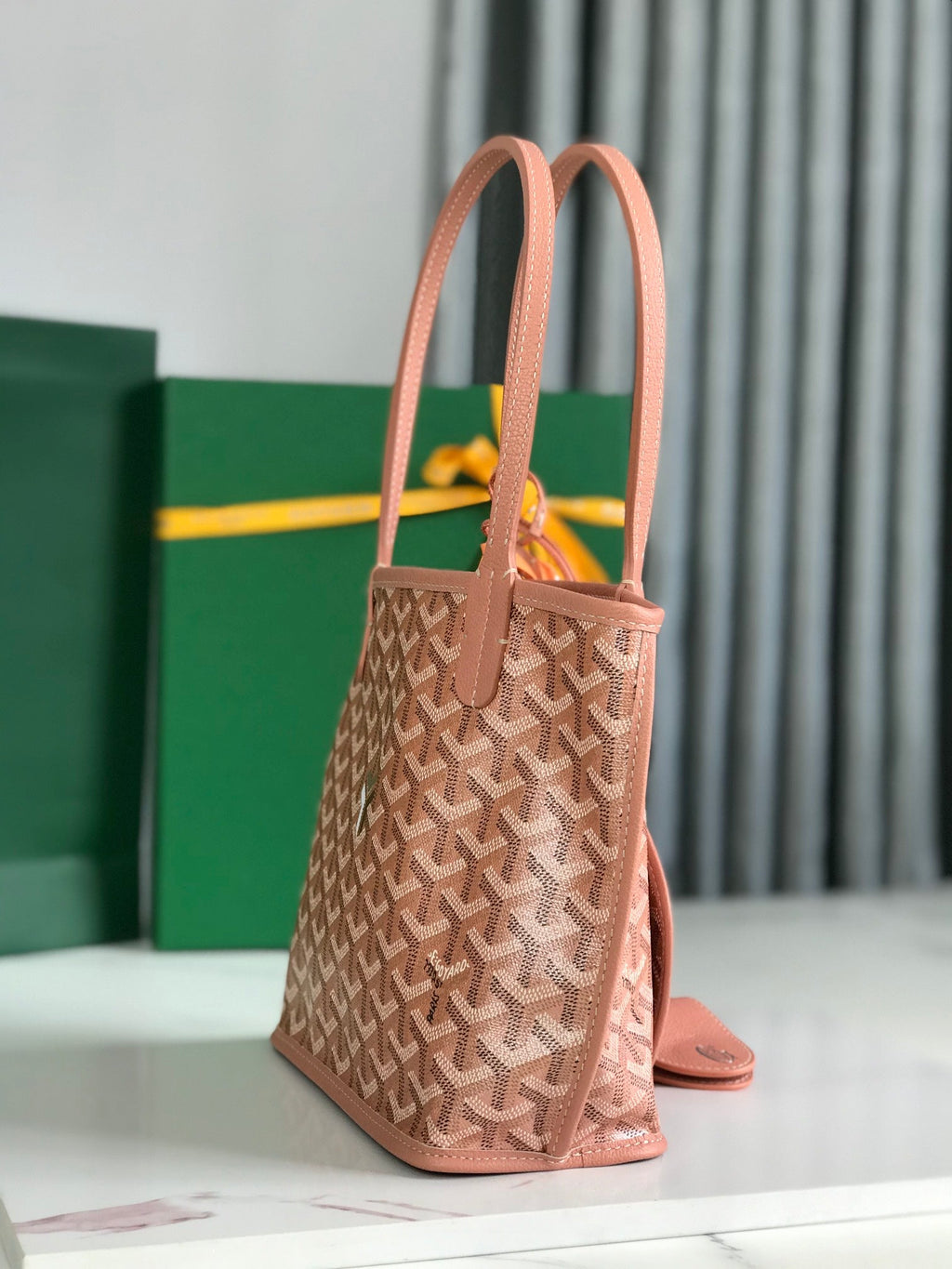 GOYARD ANJOU MINI BAG 20 IN MANHATTAN PINK  CALFSKIN AND GOYARDINE CANVAS