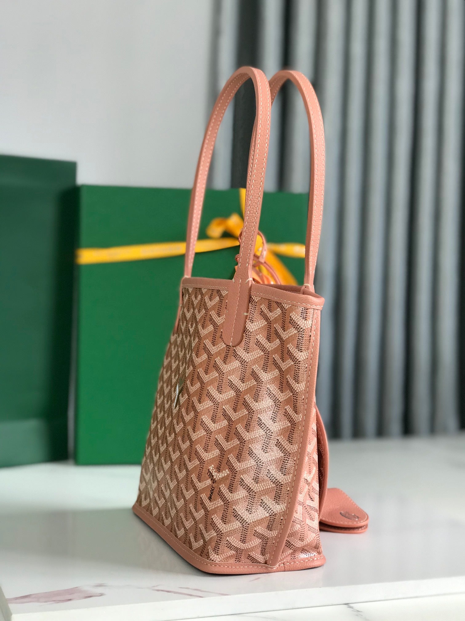 GOYARD ANJOU MINI BAG 20 IN MANHATTAN PINK  CALFSKIN AND GOYARDINE CANVAS