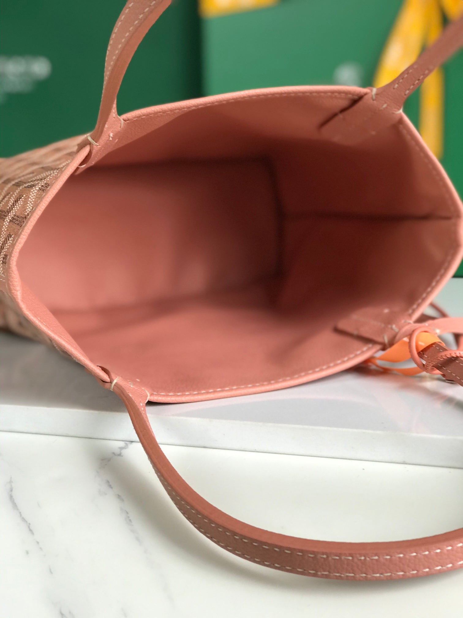 GOYARD ANJOU MINI BAG 20 IN MANHATTAN PINK  CALFSKIN AND GOYARDINE CANVAS