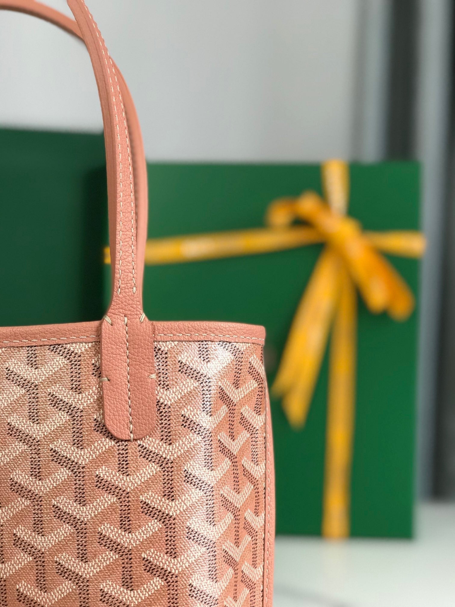 GOYARD ANJOU MINI BAG 20 IN MANHATTAN PINK  CALFSKIN AND GOYARDINE CANVAS