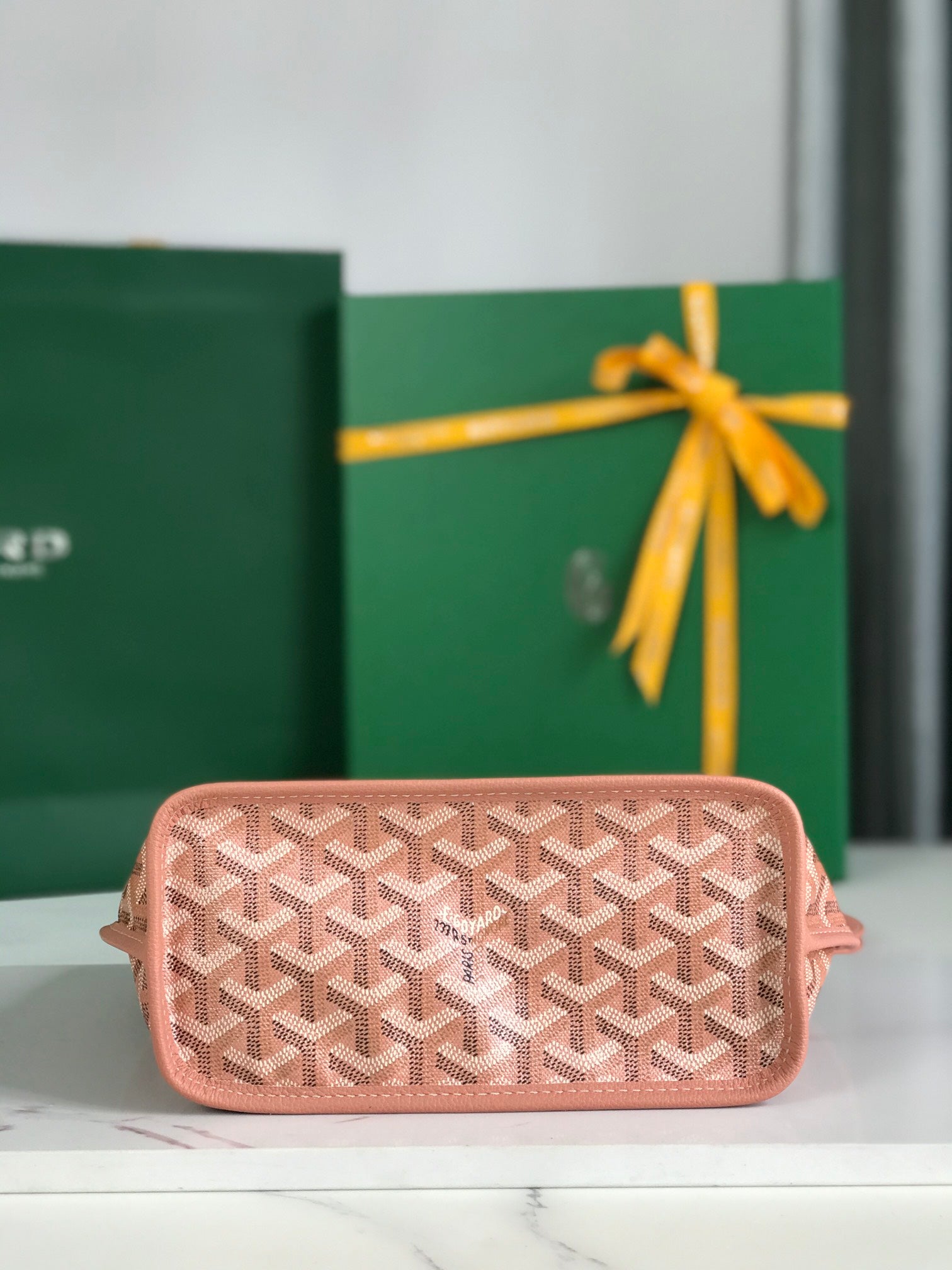 GOYARD ANJOU MINI BAG 20 IN MANHATTAN PINK  CALFSKIN AND GOYARDINE CANVAS