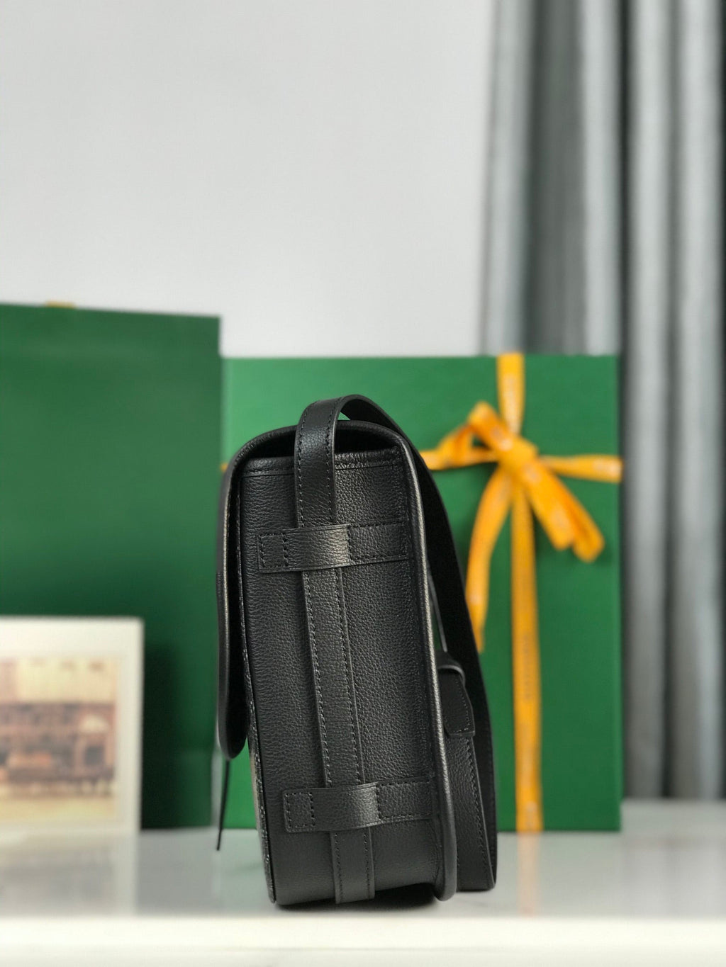 GOYARD BELVEDERE MM BAG 28 IN BLACK GOYARDINE CANVAS AND CALFSKIN