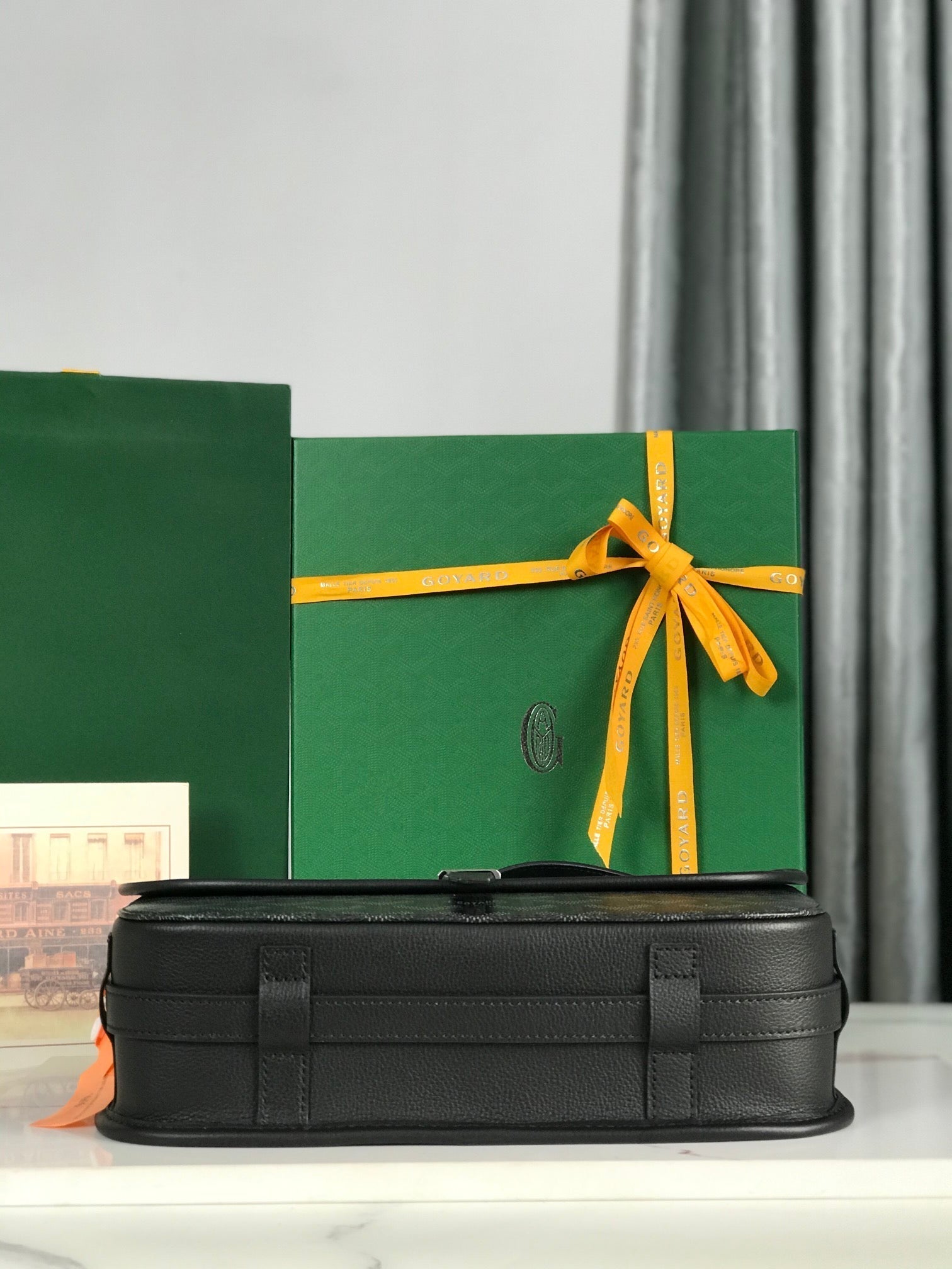 GOYARD BELVEDERE MM BAG 28 IN BLACK GOYARDINE CANVAS AND CALFSKIN