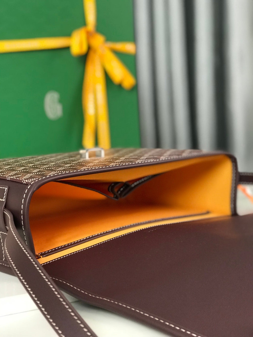GOYARD BELVEDERE MM BAG 28 IN BROWN GOYARDINE CANVAS AND CALFSKIN