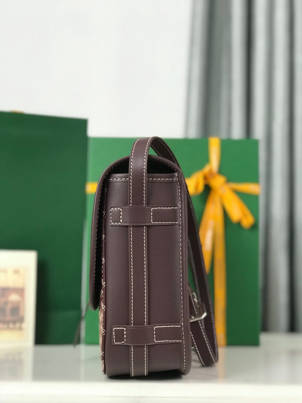 GOYARD BELVEDERE MM BAG 28 IN BROWN GOYARDINE CANVAS AND CALFSKIN