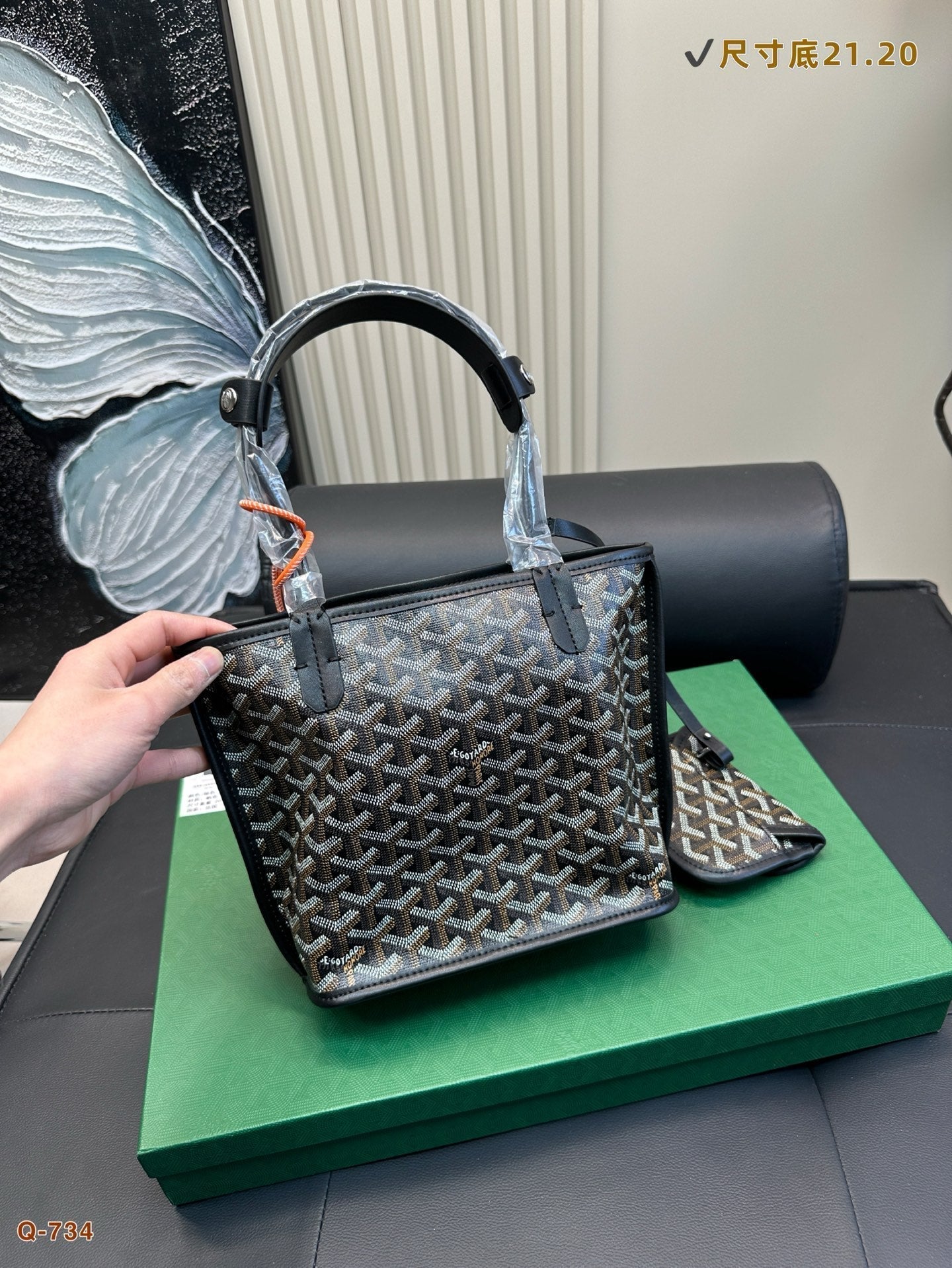 GOYARD ANJOU MINI BAG 21 IN BLACK GOYARDINE CANVAS AND CALFSKIN
