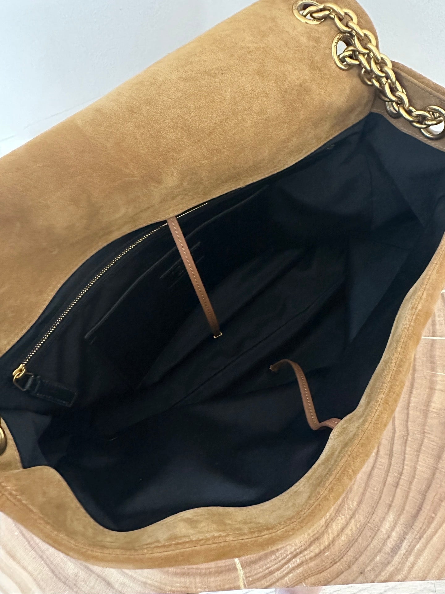 SAINT LAURENT JAMIE 43 LARGE SUEDE CARAMEL BROWN