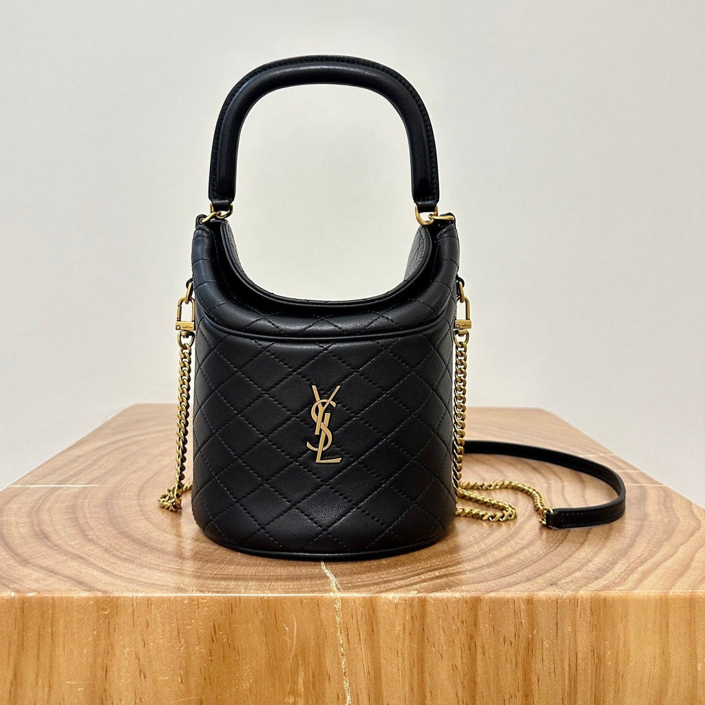 SAINT LAURENT 19 FLAP BUCKET BAG BLACK CALFSKIN