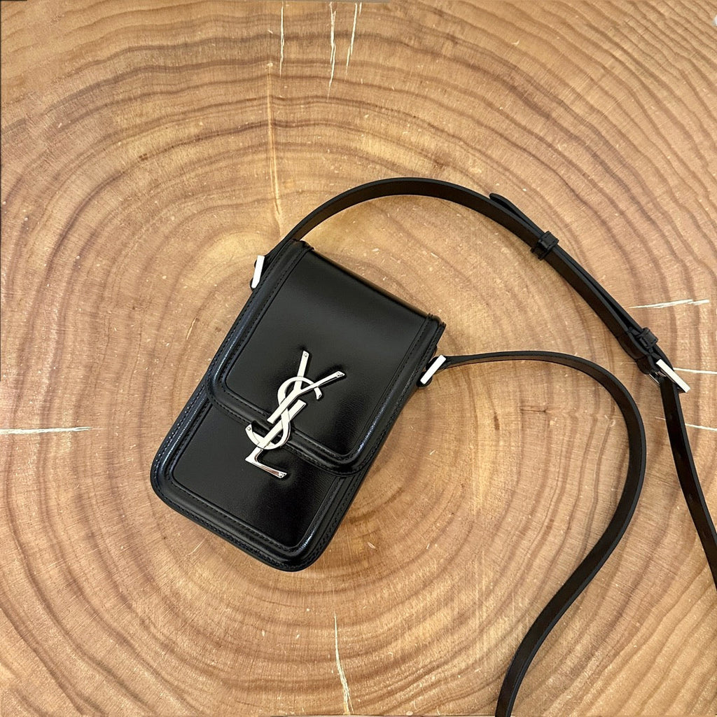 SAINT LAURENT SOLFERINO 18 BLACK CALFSKIN PHONE BAG