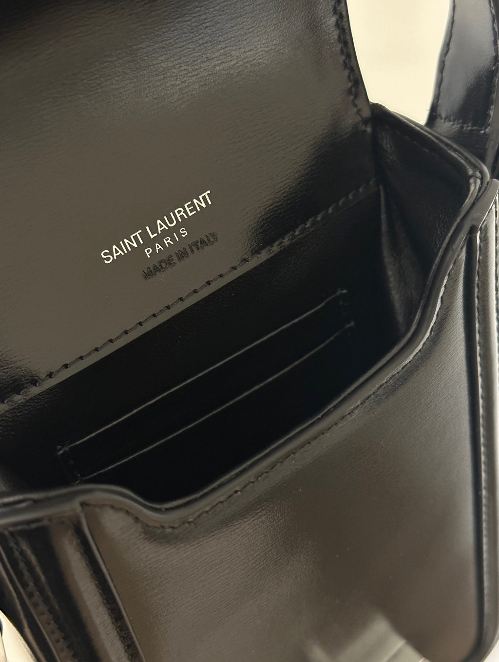 SAINT LAURENT SOLFERINO 18 BLACK CALFSKIN PHONE BAG