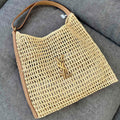 SAINT LAURENT OXALIS 40  IN RAFFIA CROCHET AND LEATHER VINTAGE BROWN