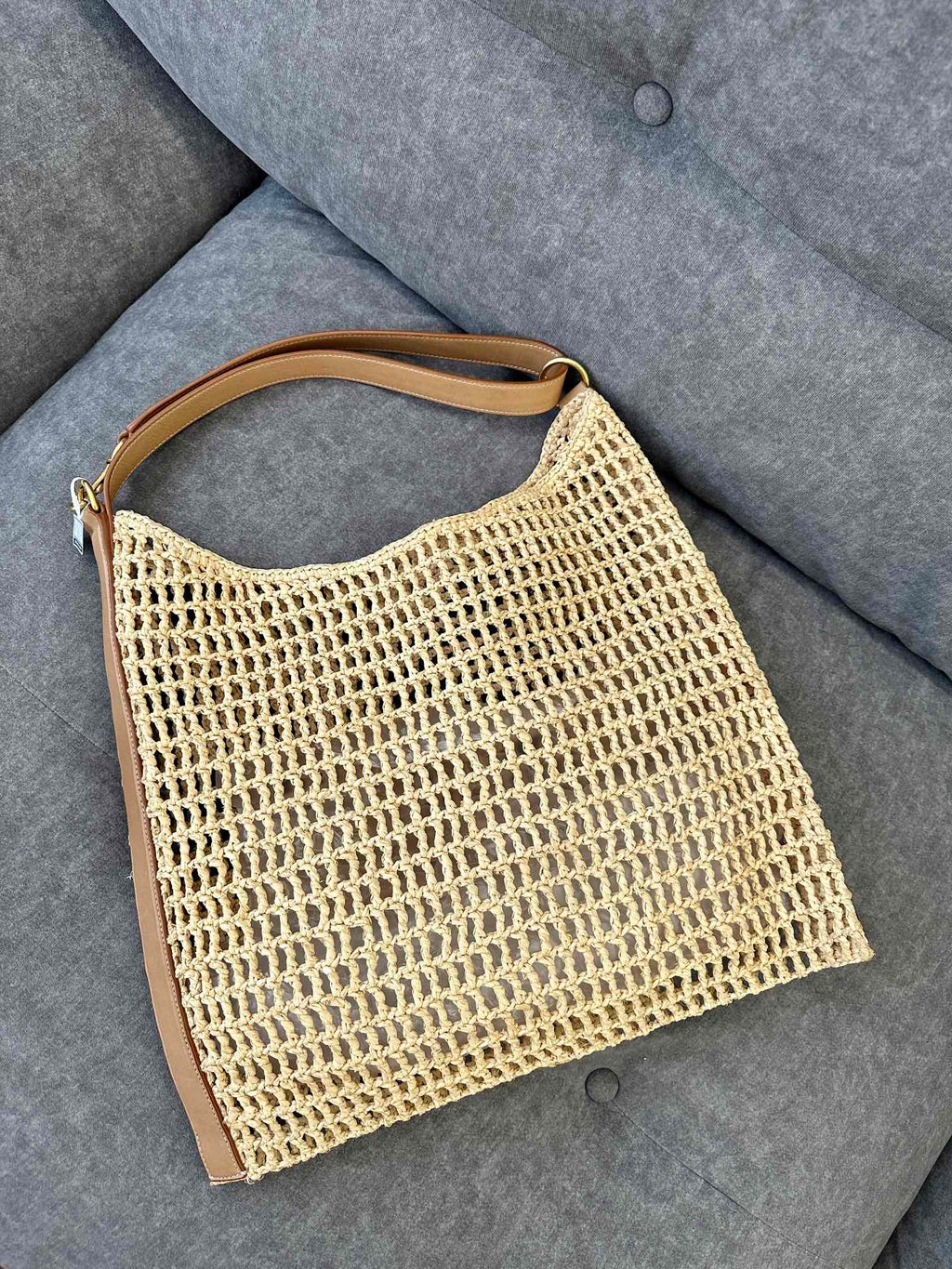 SAINT LAURENT OXALIS 40  IN RAFFIA CROCHET AND LEATHER VINTAGE BROWN