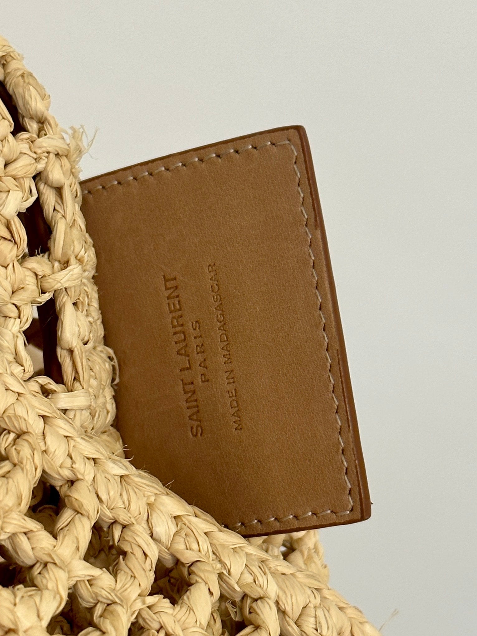 SAINT LAURENT OXALIS 40  IN RAFFIA CROCHET AND LEATHER VINTAGE BROWN