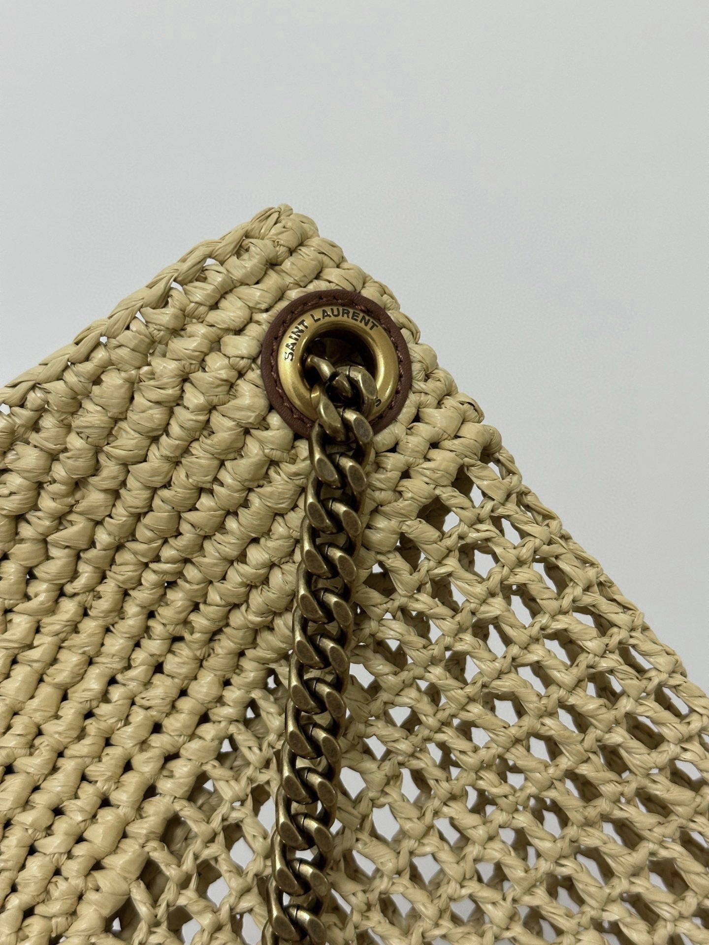 SAINT LAURENT RAFFIA ICARE 55 BEIGE BROWN STRAW