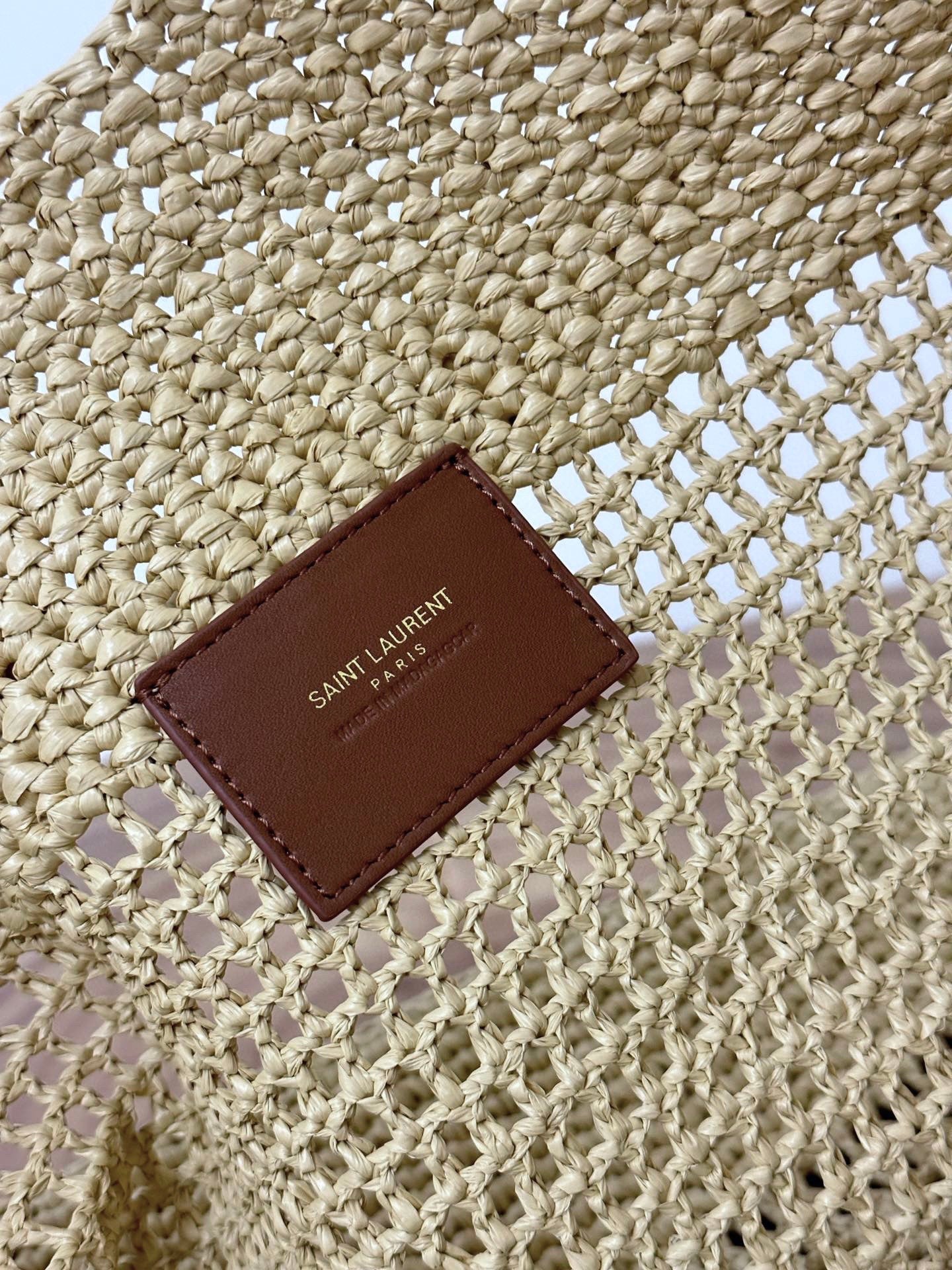 SAINT LAURENT RAFFIA ICARE 55 BEIGE BROWN STRAW