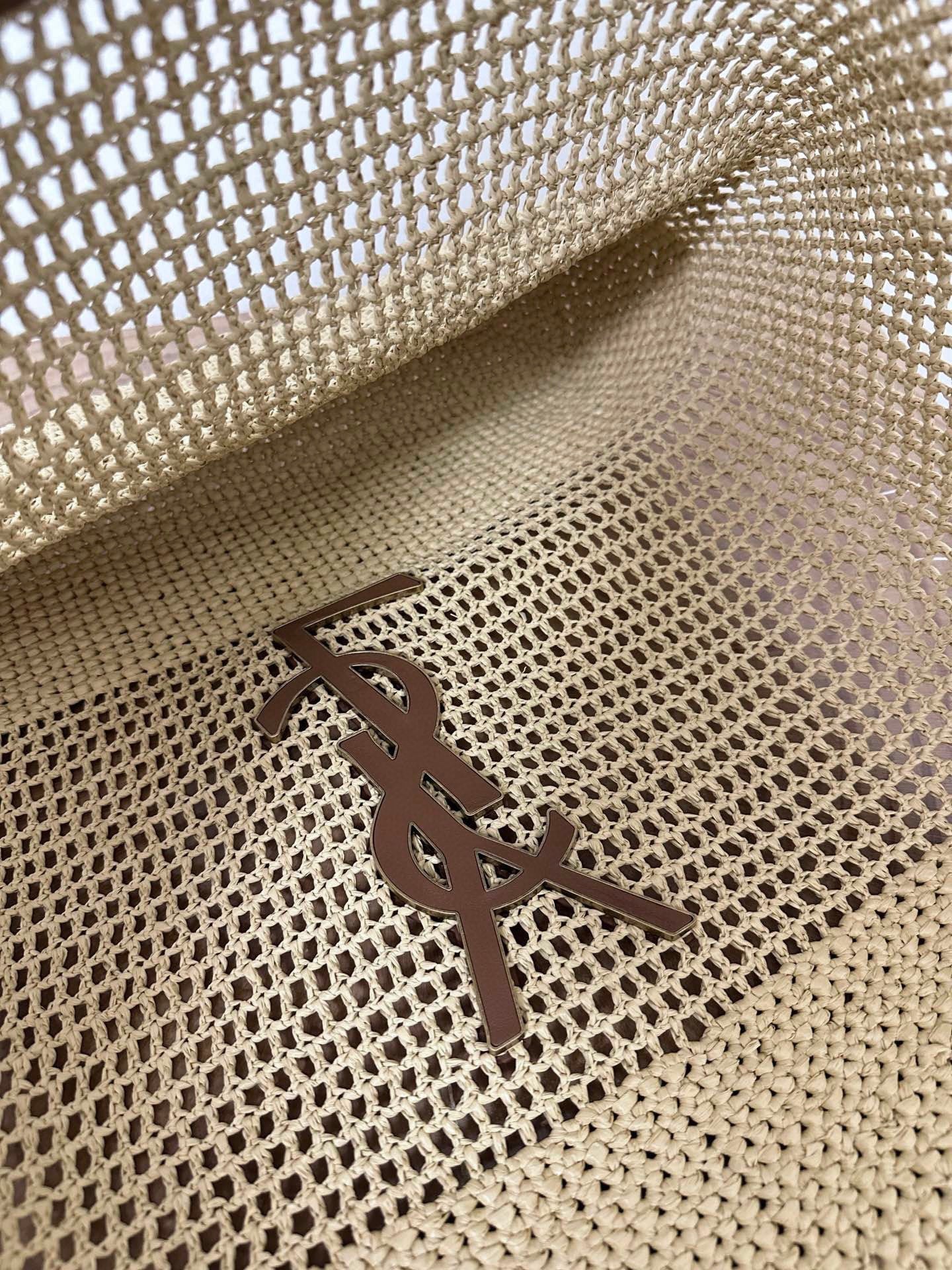 SAINT LAURENT RAFFIA ICARE 55 BEIGE BROWN STRAW