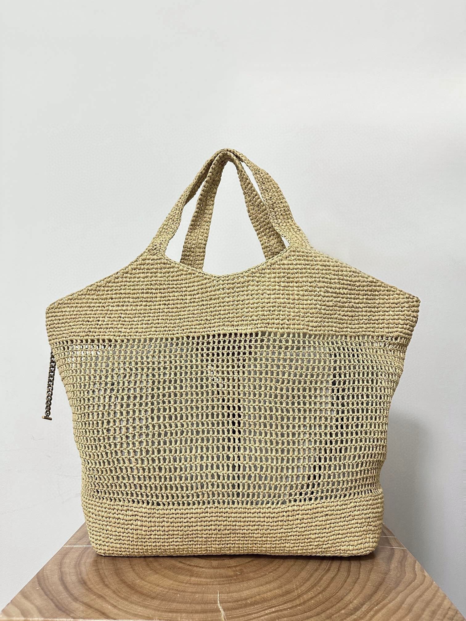 SAINT LAURENT RAFFIA ICARE 55 BEIGE BROWN STRAW
