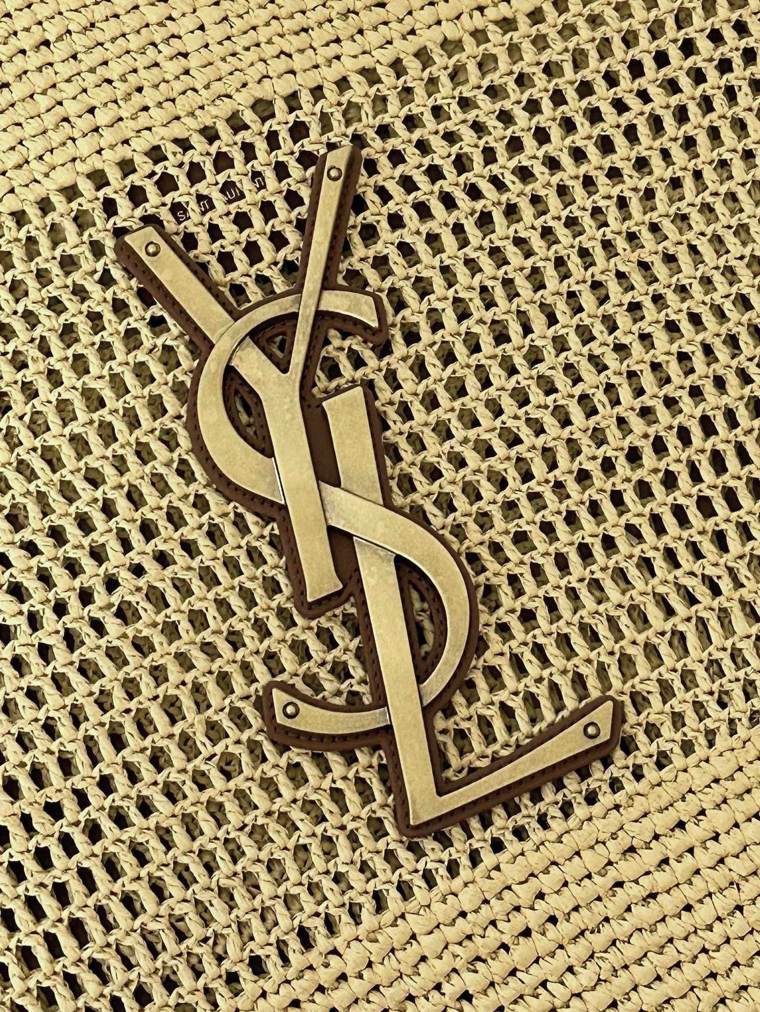 SAINT LAURENT RAFFIA ICARE 55 BEIGE BROWN STRAW