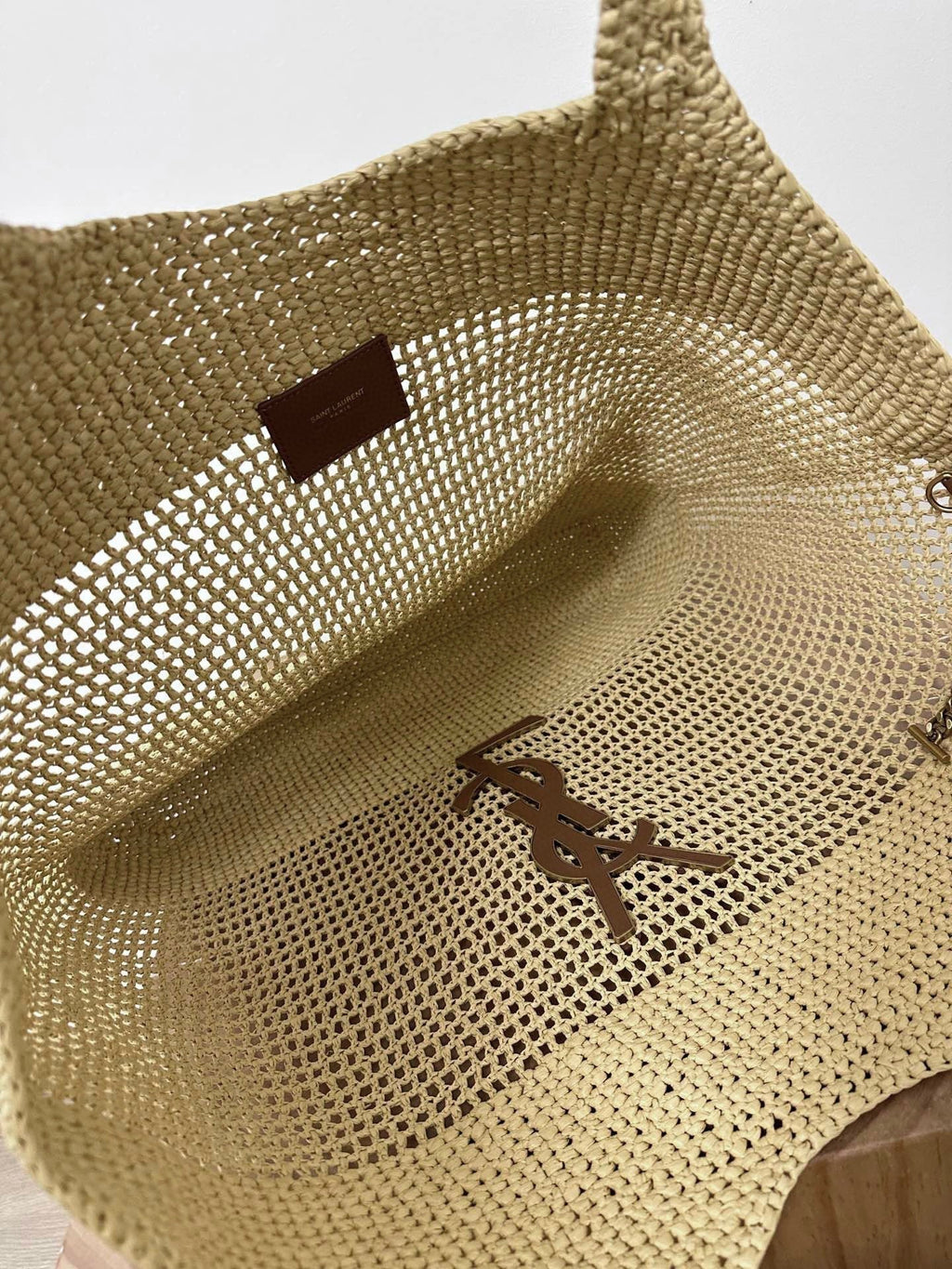 SAINT LAURENT RAFFIA ICARE 55 BEIGE BROWN STRAW