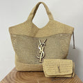 SAINT LAURENT RAFFIA ICARE 55 BEIGE BROWN STRAW