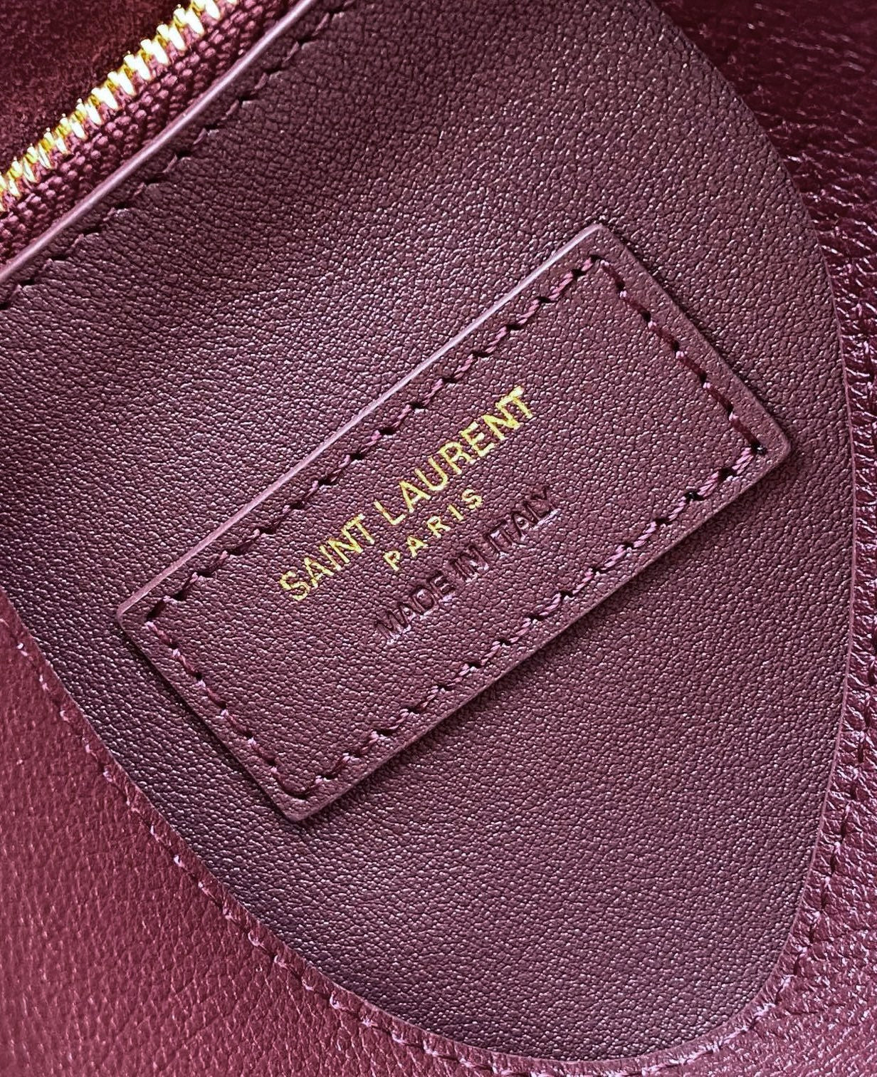 SAINT LAURENT LE 5 À 7 LARGE SUPPLE 31 IN WINE RED GRAINED CALFSKIN