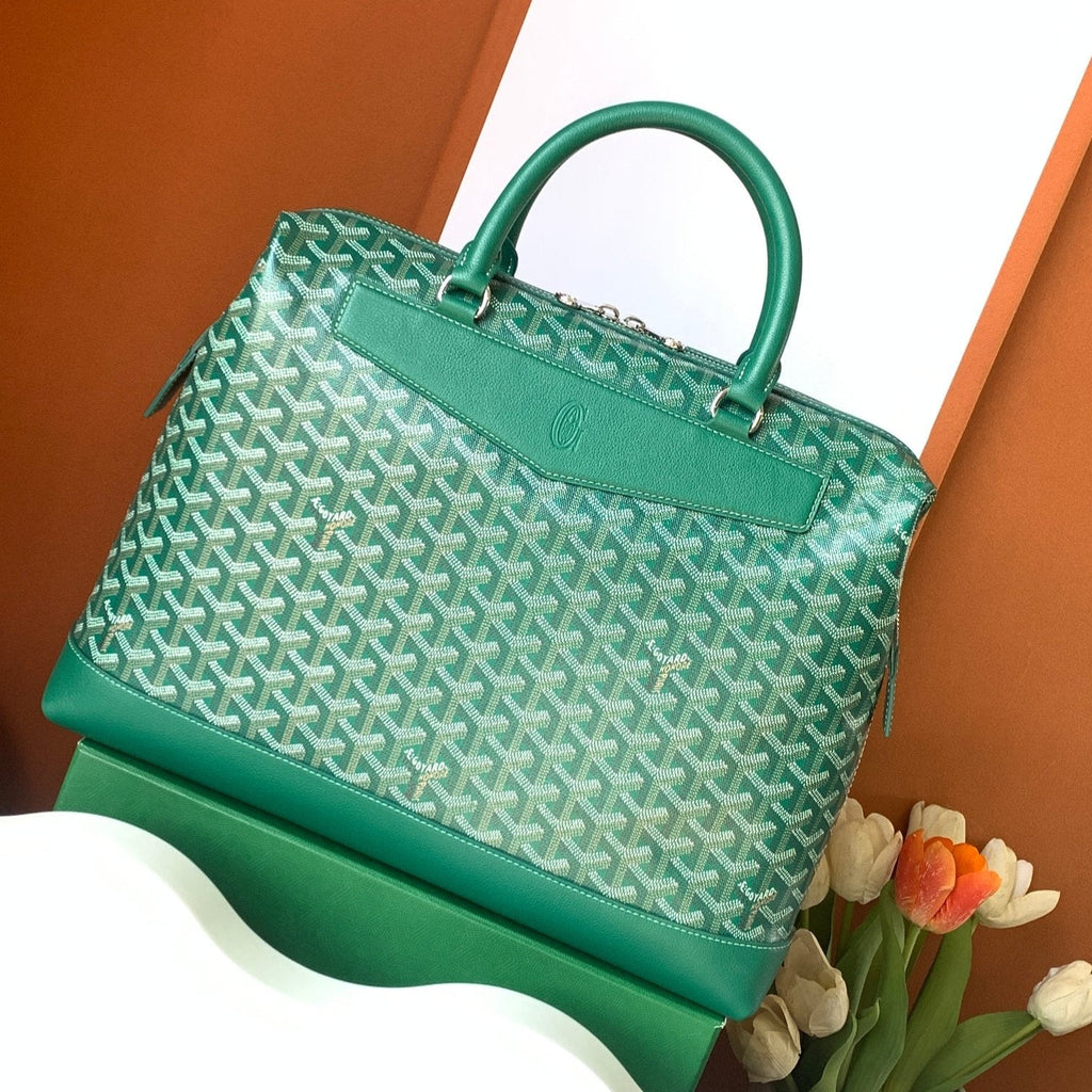 GOYARD CISALPIN DOCUMENT CASE 39 IN GREEN GOYARDINE CANVAS AND CALFSKIN