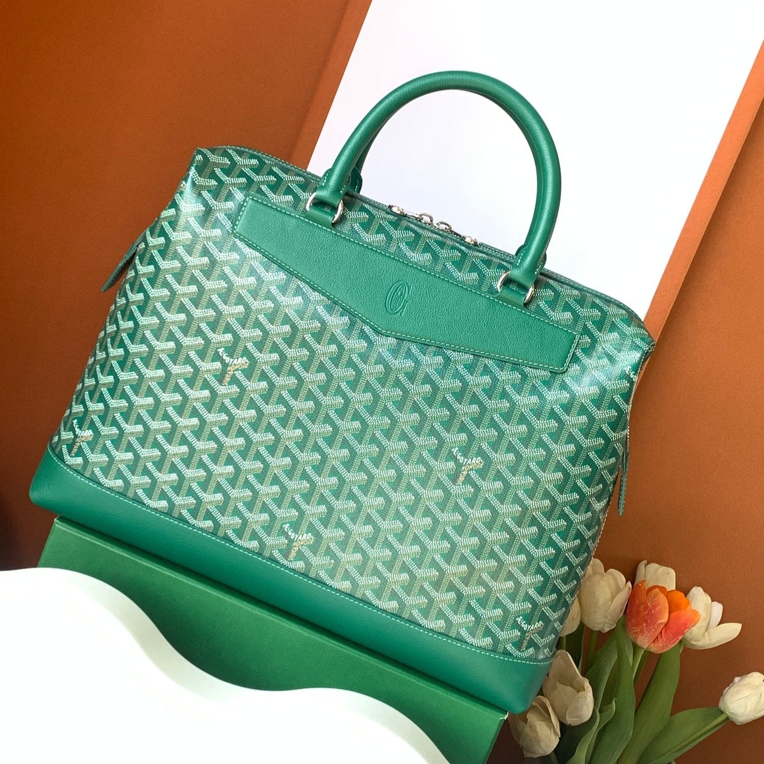 GOYARD CISALPIN DOCUMENT CASE 39 IN GREEN GOYARDINE CANVAS AND CALFSKIN