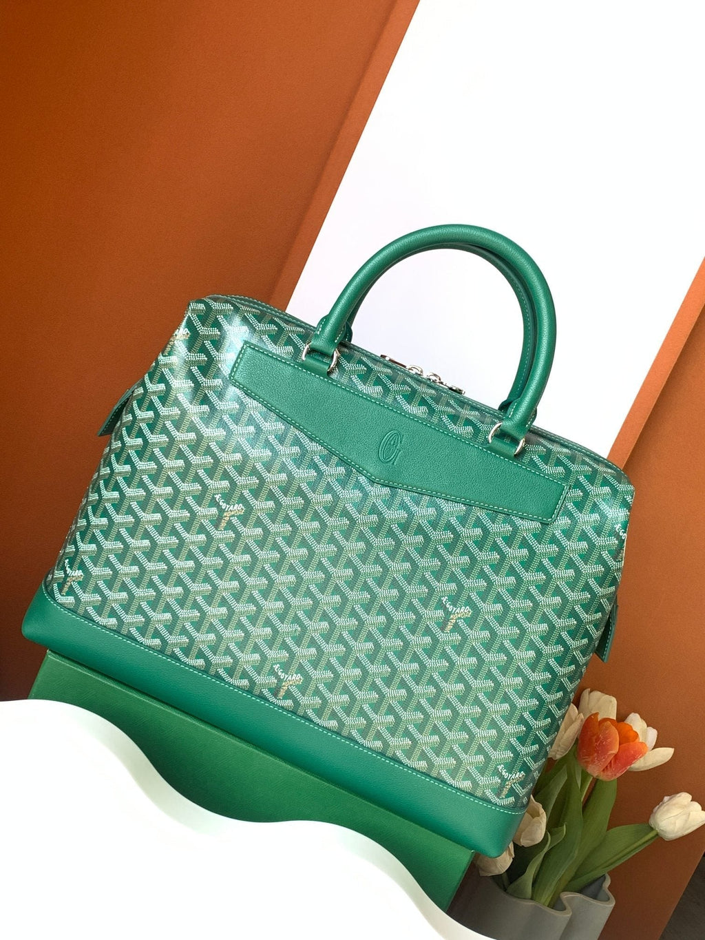 GOYARD CISALPIN DOCUMENT CASE 39 IN GREEN GOYARDINE CANVAS AND CALFSKIN