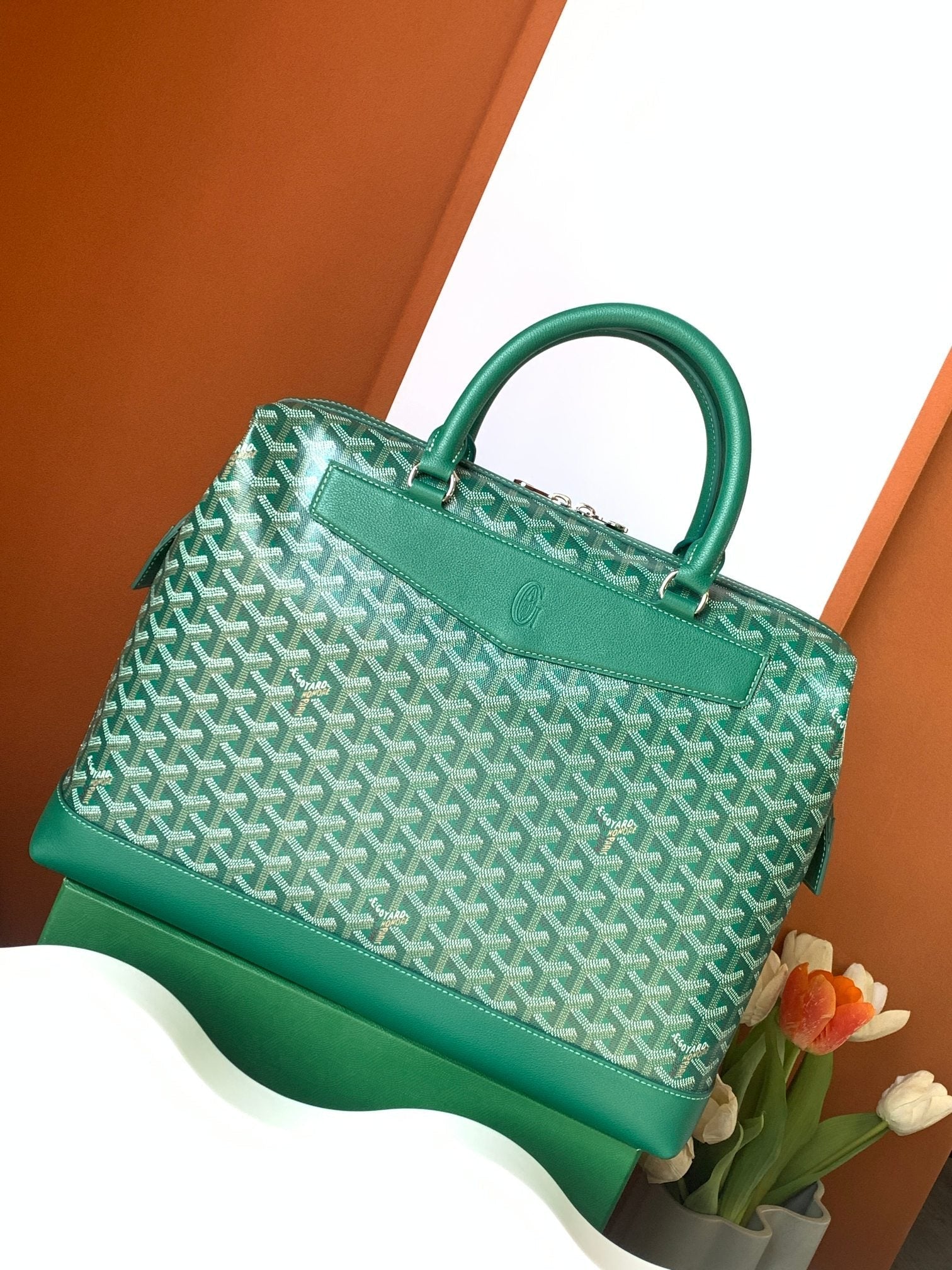 GOYARD CISALPIN DOCUMENT CASE 39 IN GREEN GOYARDINE CANVAS AND CALFSKIN