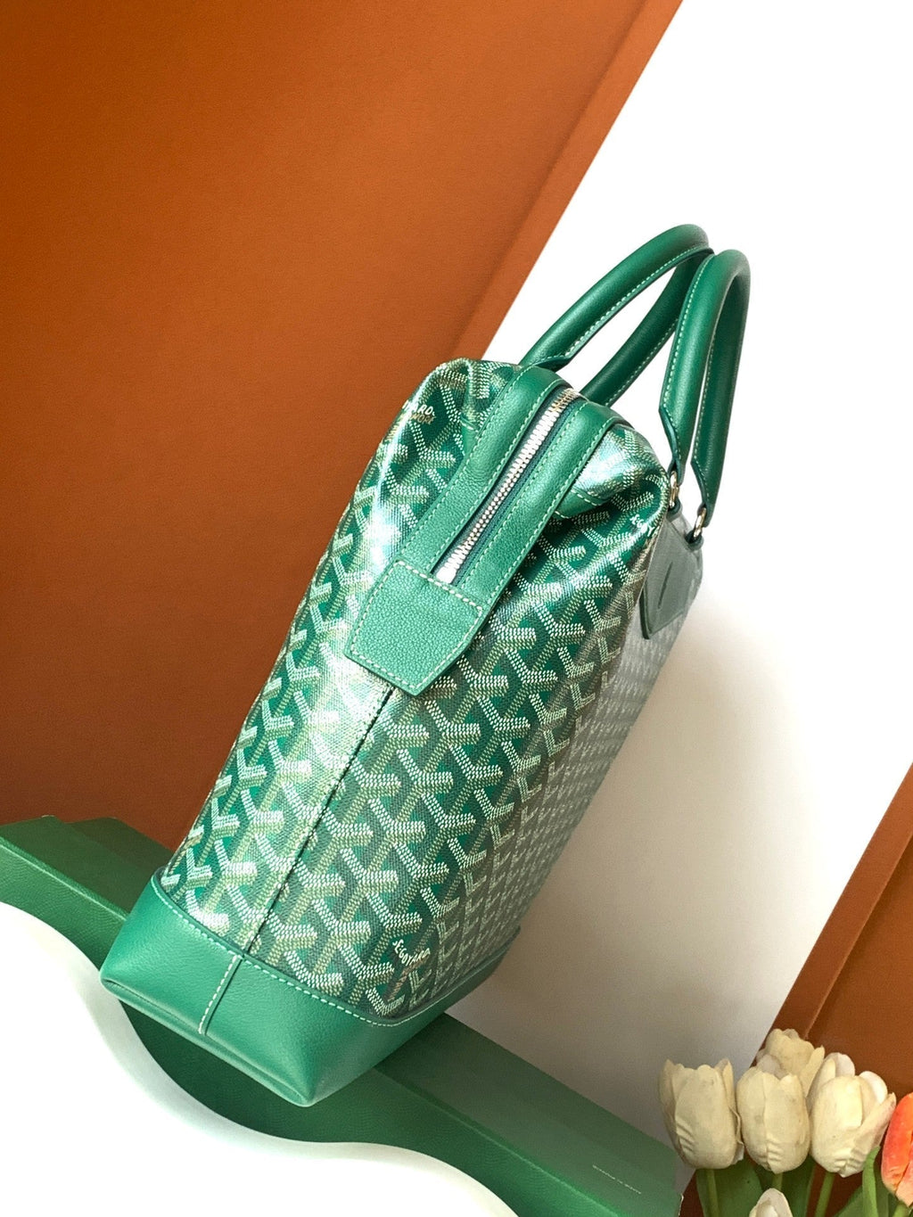 GOYARD CISALPIN DOCUMENT CASE 39 IN GREEN GOYARDINE CANVAS AND CALFSKIN