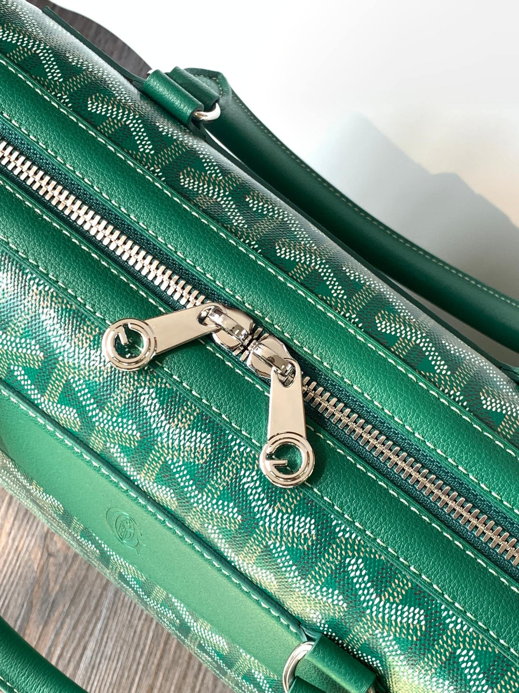 GOYARD CISALPIN DOCUMENT CASE 39 IN GREEN GOYARDINE CANVAS AND CALFSKIN