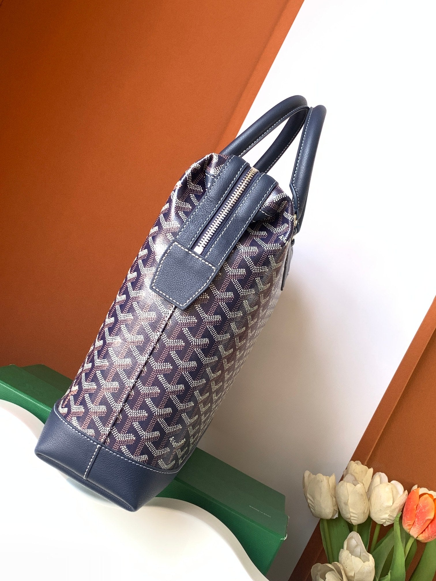 GOYARD CISALPIN DOCUMENT CASE 39 IN NAVY BLUE GOYARDINE CANVAS AND CALFSKIN