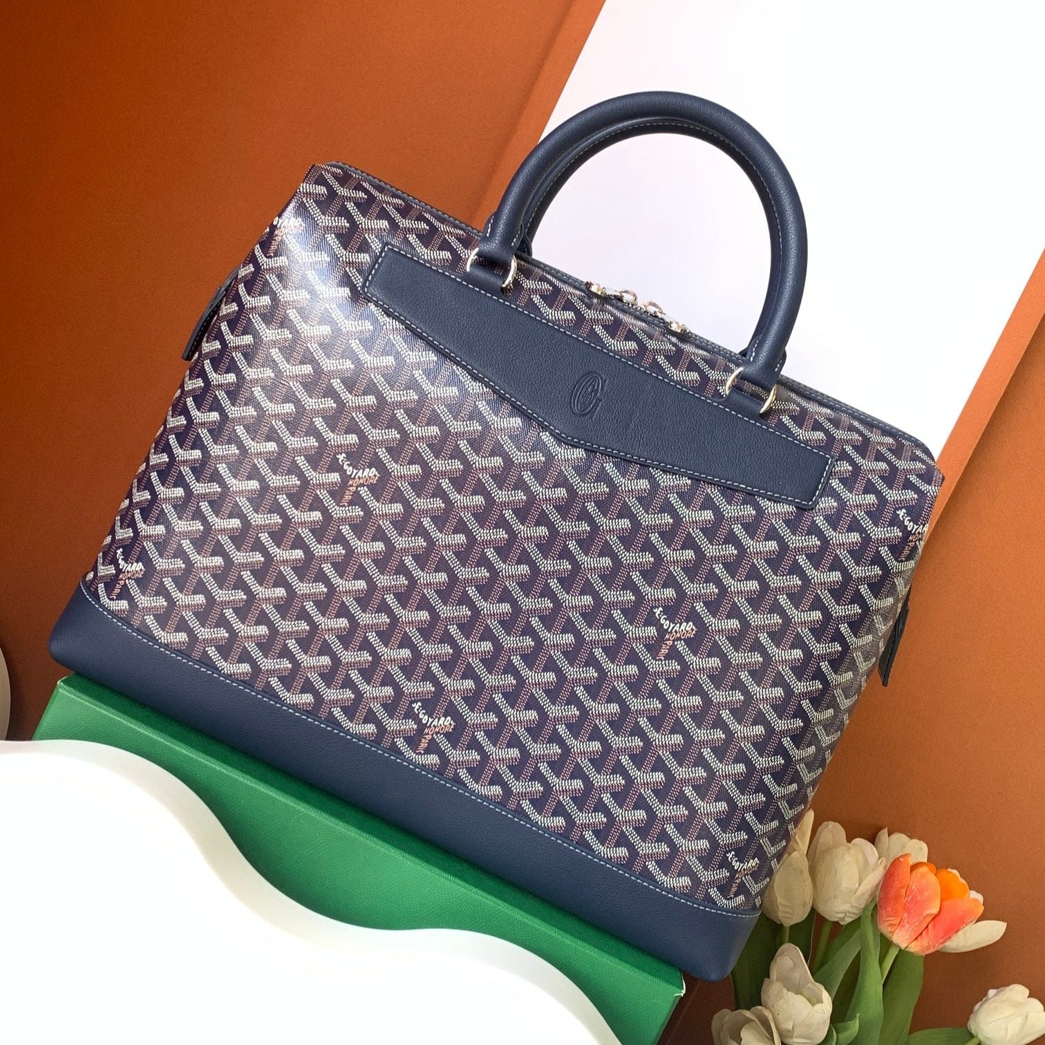 GOYARD CISALPIN DOCUMENT CASE 39 IN NAVY BLUE GOYARDINE CANVAS AND CALFSKIN