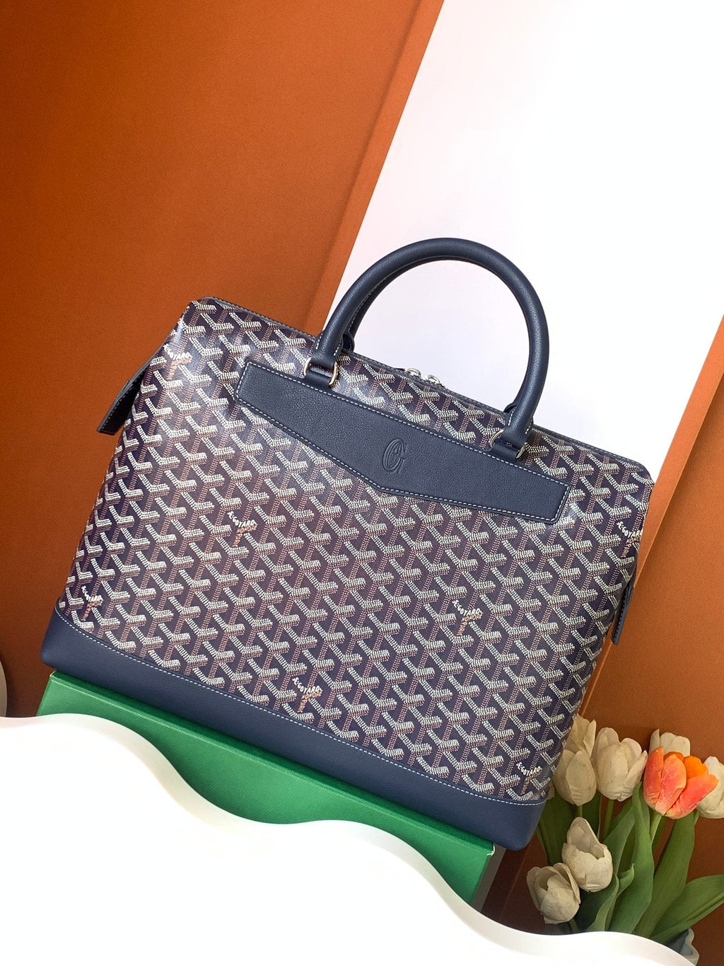 GOYARD CISALPIN DOCUMENT CASE 39 IN NAVY BLUE GOYARDINE CANVAS AND CALFSKIN