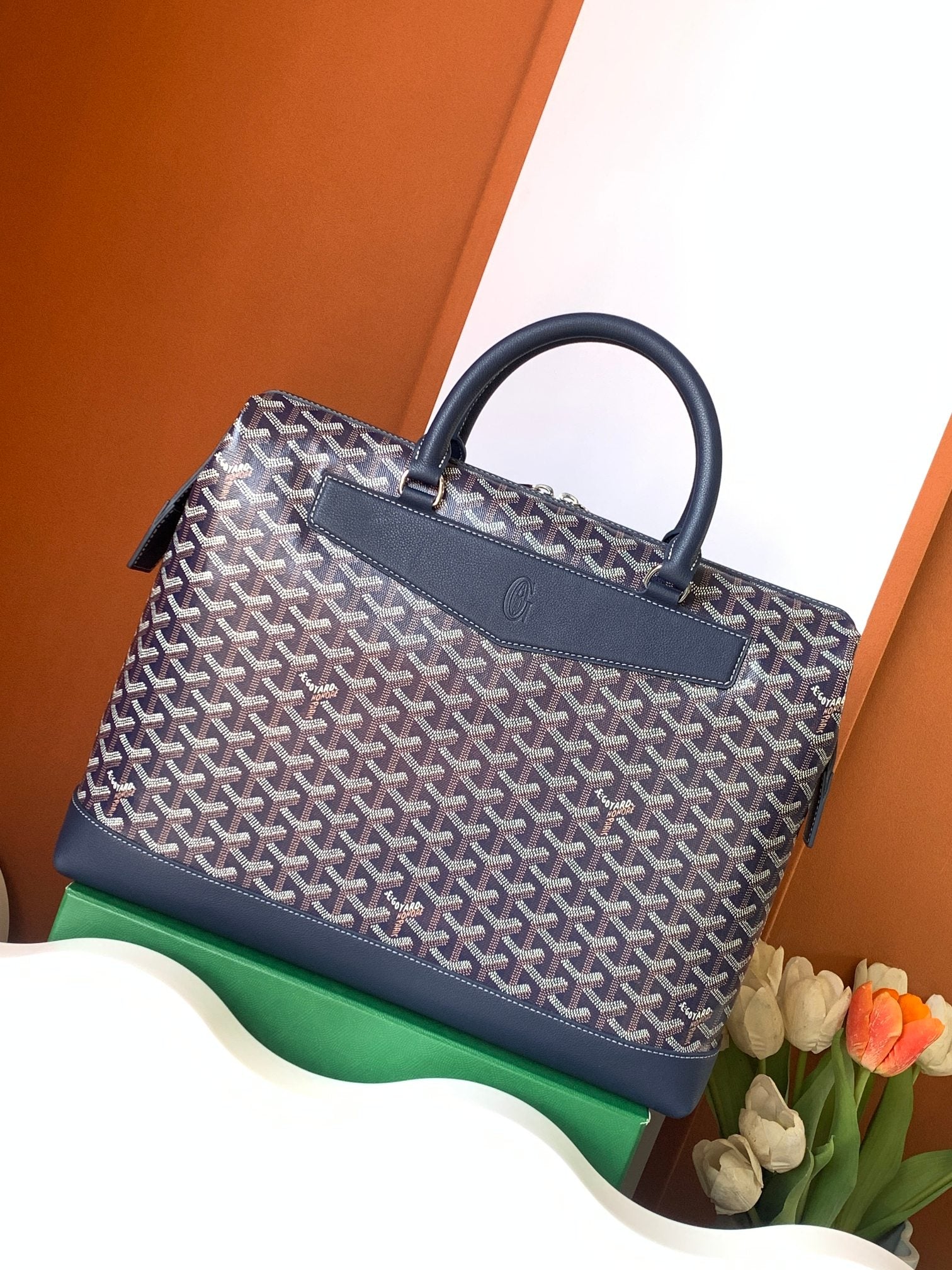 GOYARD CISALPIN DOCUMENT CASE 39 IN NAVY BLUE GOYARDINE CANVAS AND CALFSKIN