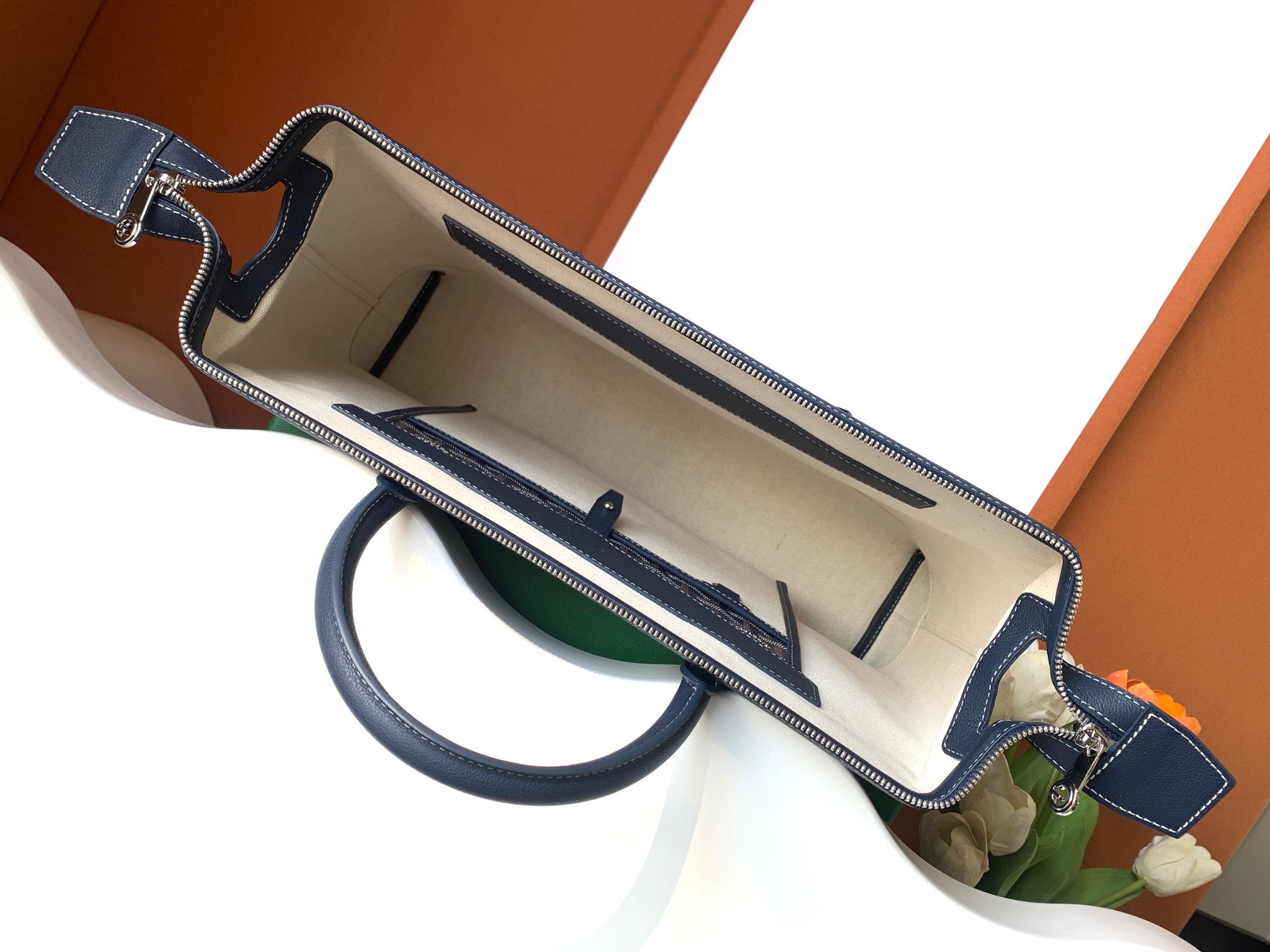 GOYARD CISALPIN DOCUMENT CASE 39 IN NAVY BLUE GOYARDINE CANVAS AND CALFSKIN