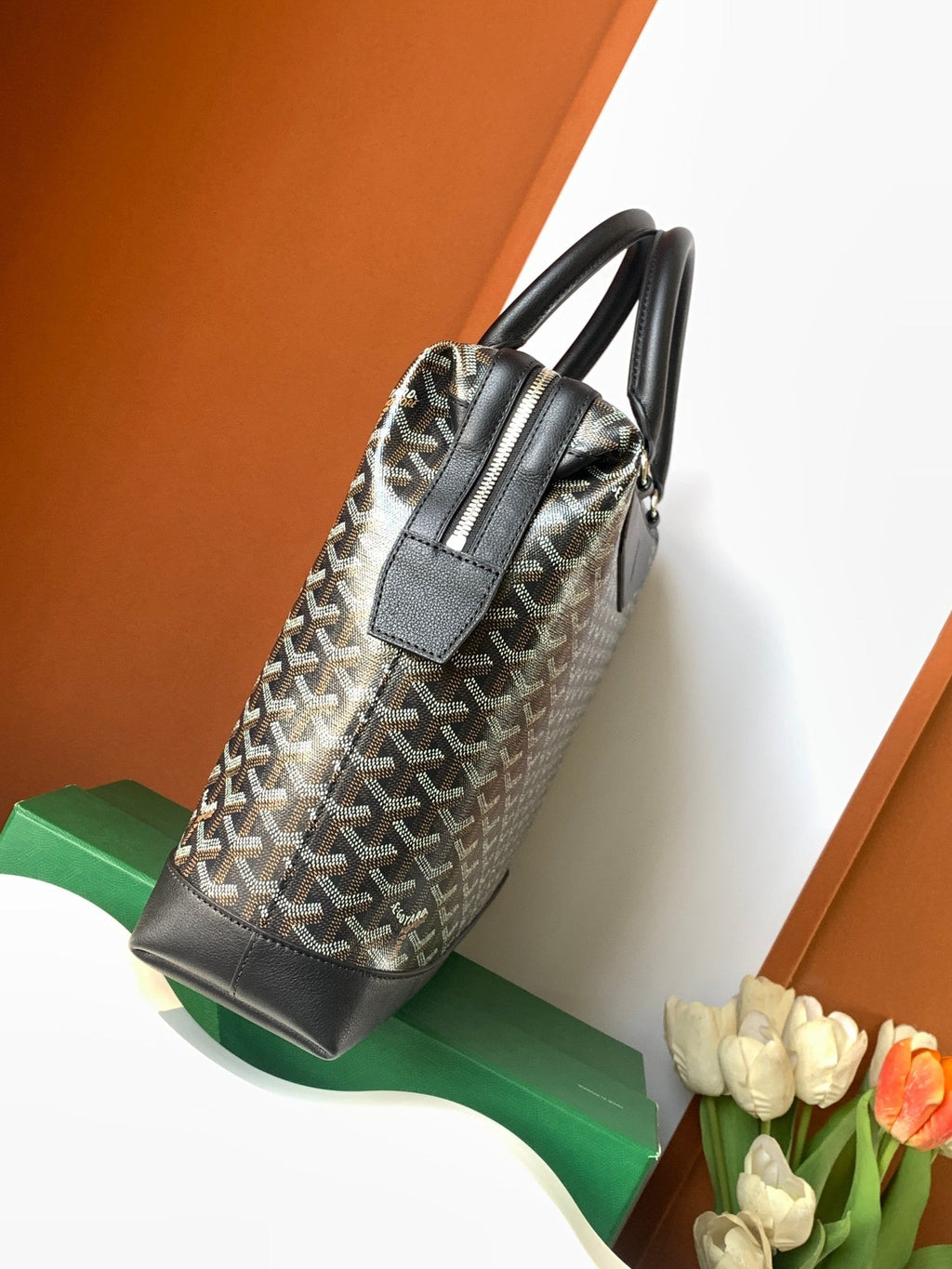 GOYARD CISALPIN DOCUMENT CASE 39 IN BLACK GOYARDINE CANVAS AND CALFSKIN
