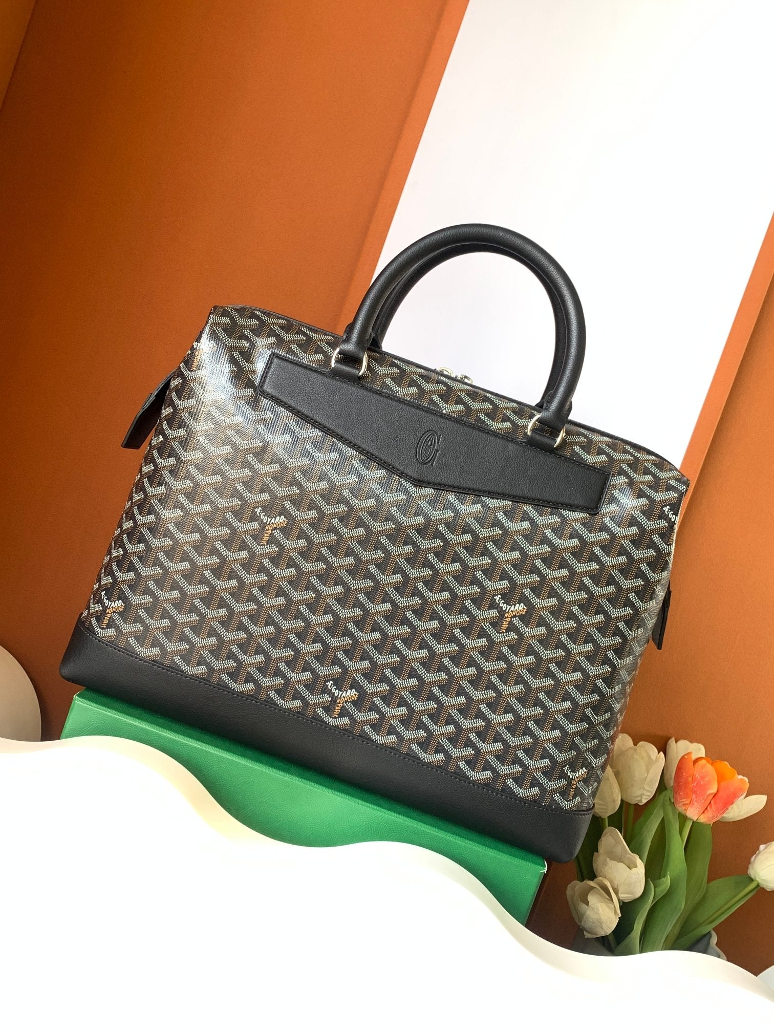 GOYARD CISALPIN DOCUMENT CASE 39 IN BLACK GOYARDINE CANVAS AND CALFSKIN